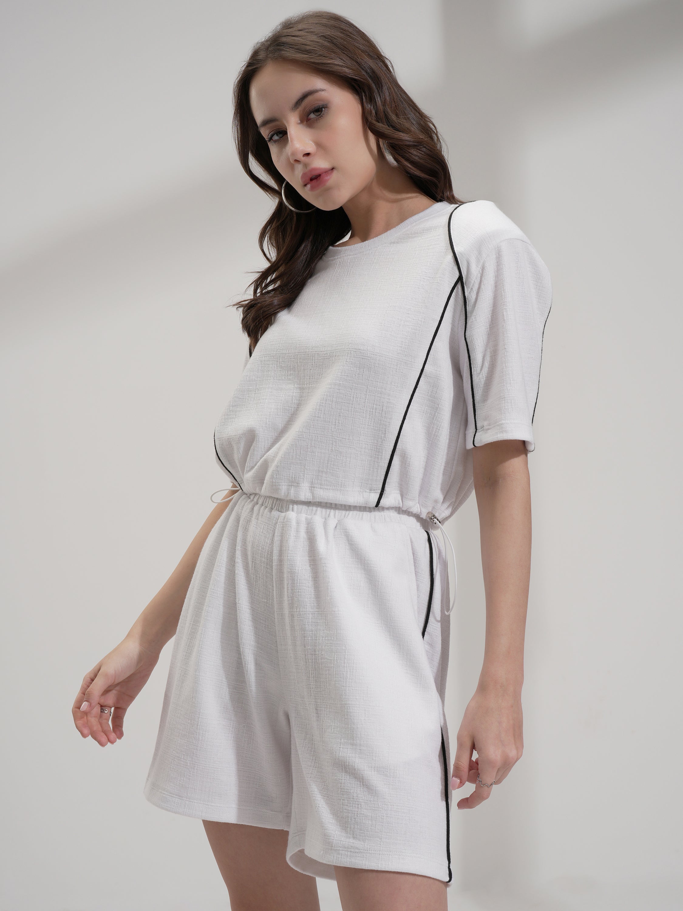 Tokyo Talkies Women White Top With Shorts Co-Ords - White - Image 4