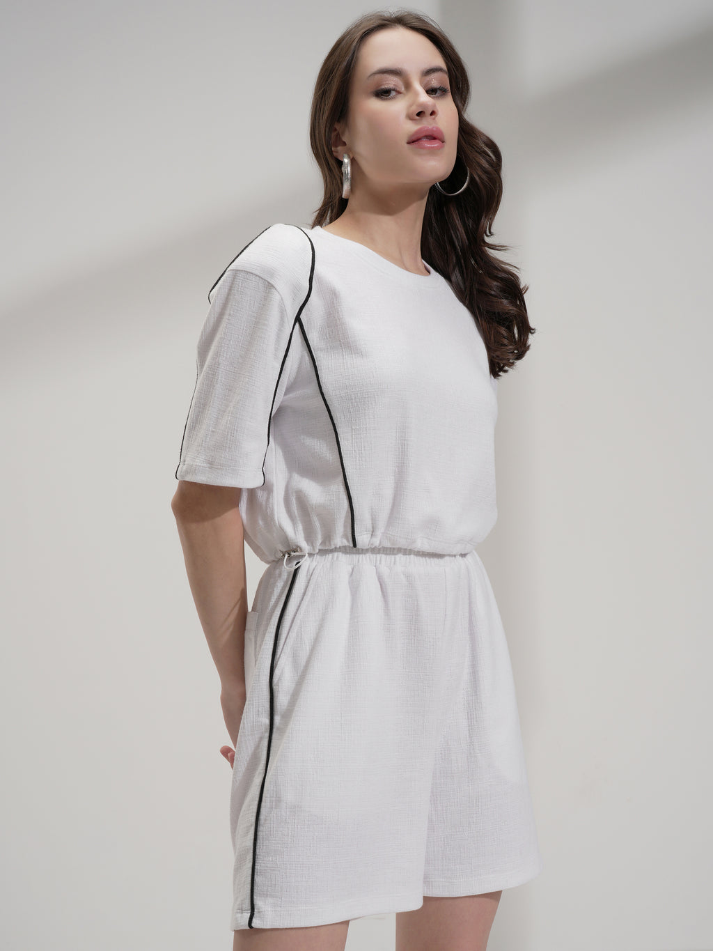 Tokyo Talkies Women White Top With Shorts Co-Ords - White - Image 6