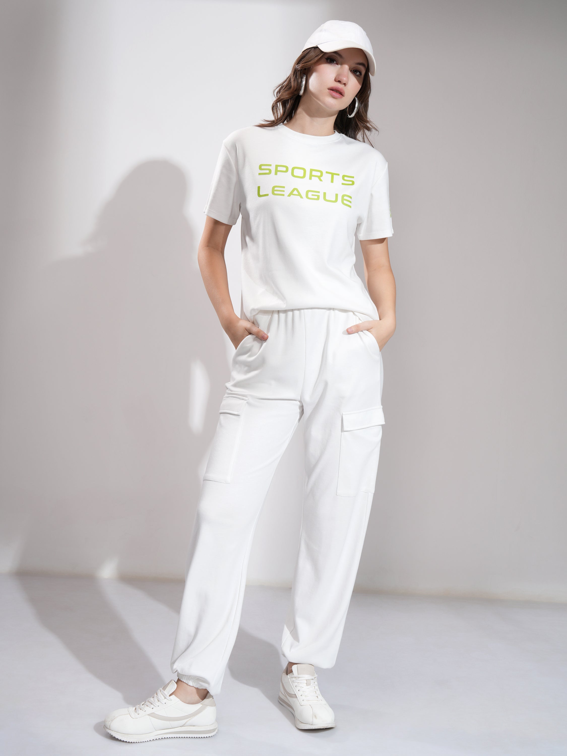 Tokyo Talkies Women White T-Shirt With Joggers Co-Ords - White - Image 2