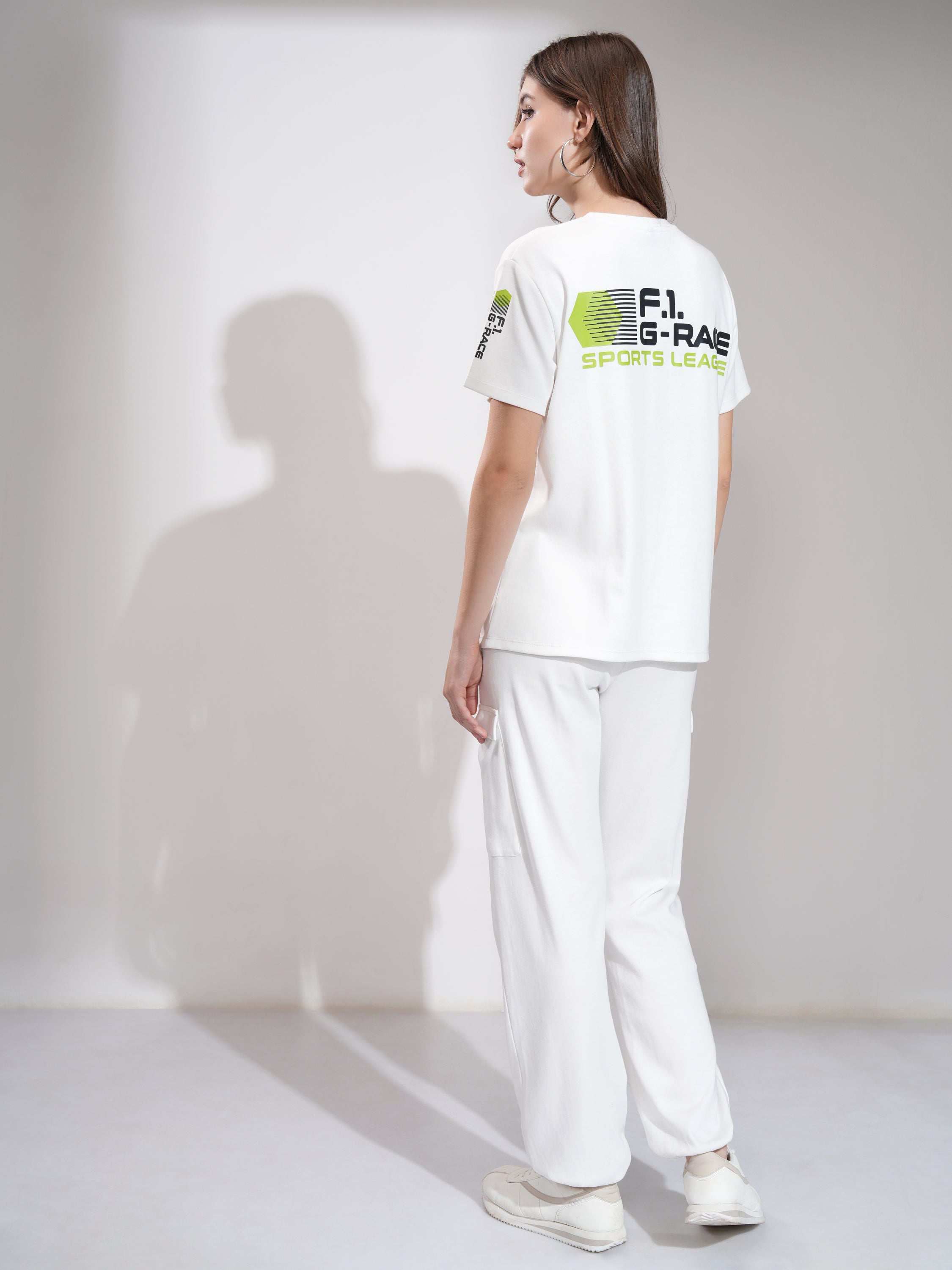Tokyo Talkies Women White T-Shirt With Joggers Co-Ords - White - Image 3