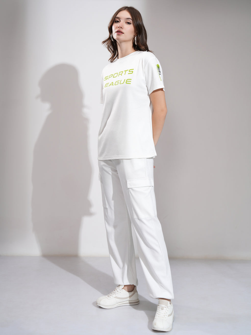 Tokyo Talkies Women White T-Shirt With Joggers Co-Ords - White - Image 4