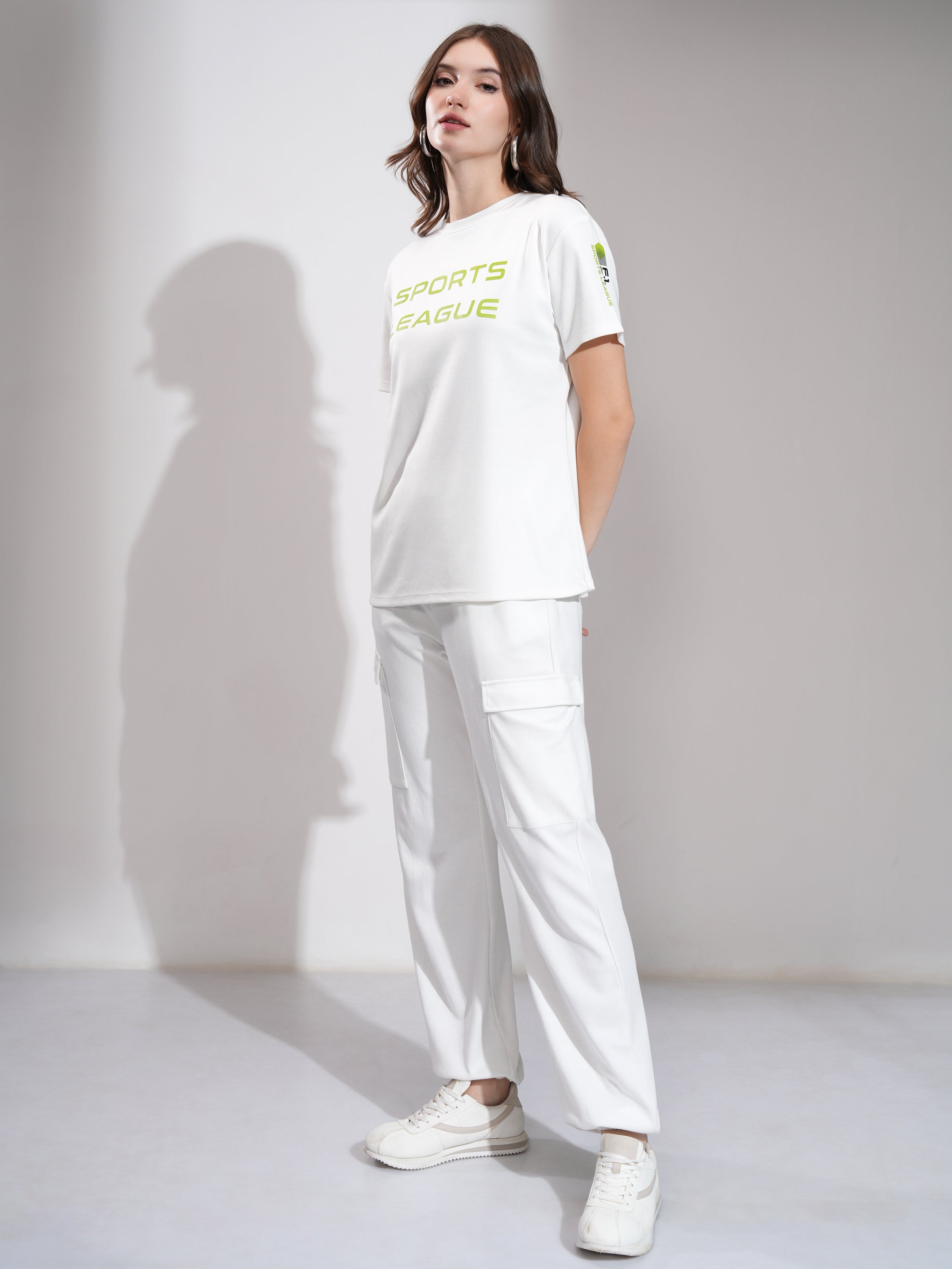 Tokyo Talkies Women White T-Shirt With Joggers Co-Ords - White - Image 4