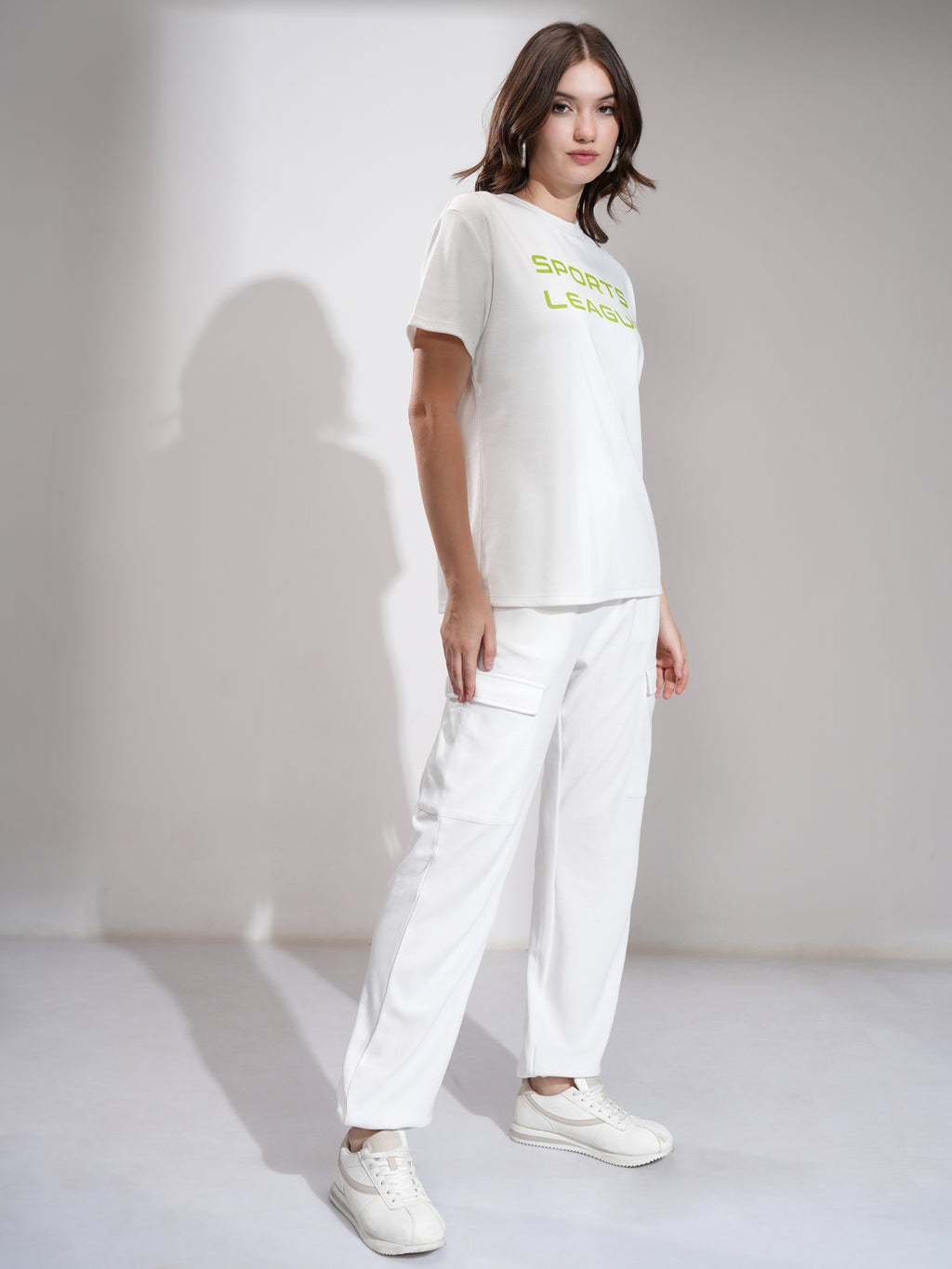 Tokyo Talkies Women White T-Shirt With Joggers Co-Ords - White - Image 6