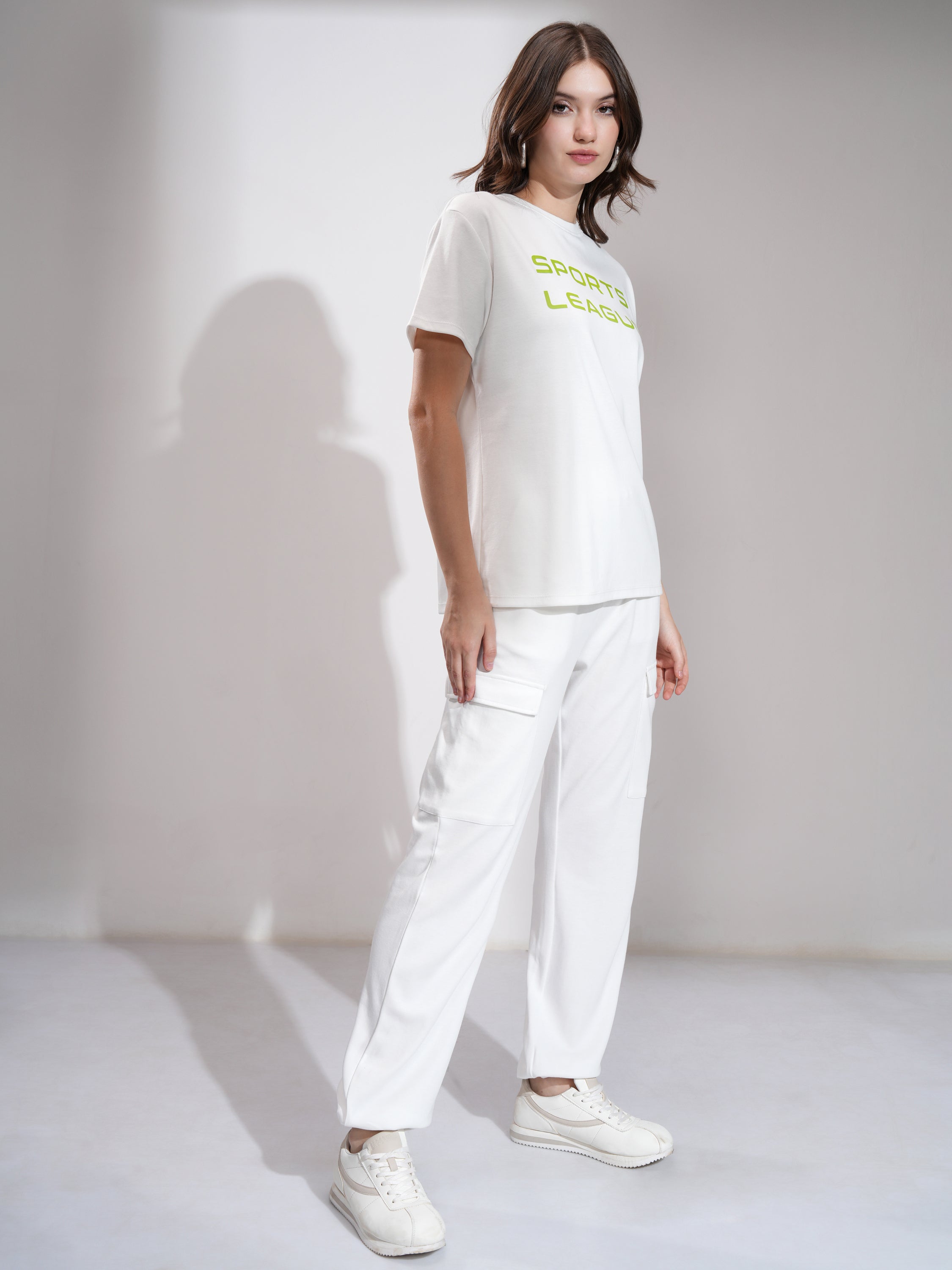 Tokyo Talkies Women White T-Shirt With Joggers Co-Ords - White - Image 6