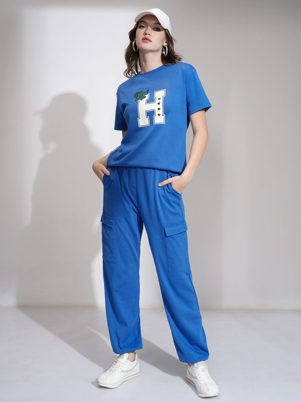 Tokyo Talkies Women Blue T-Shirt With Joggers Co-Ords - Blue - Image 2
