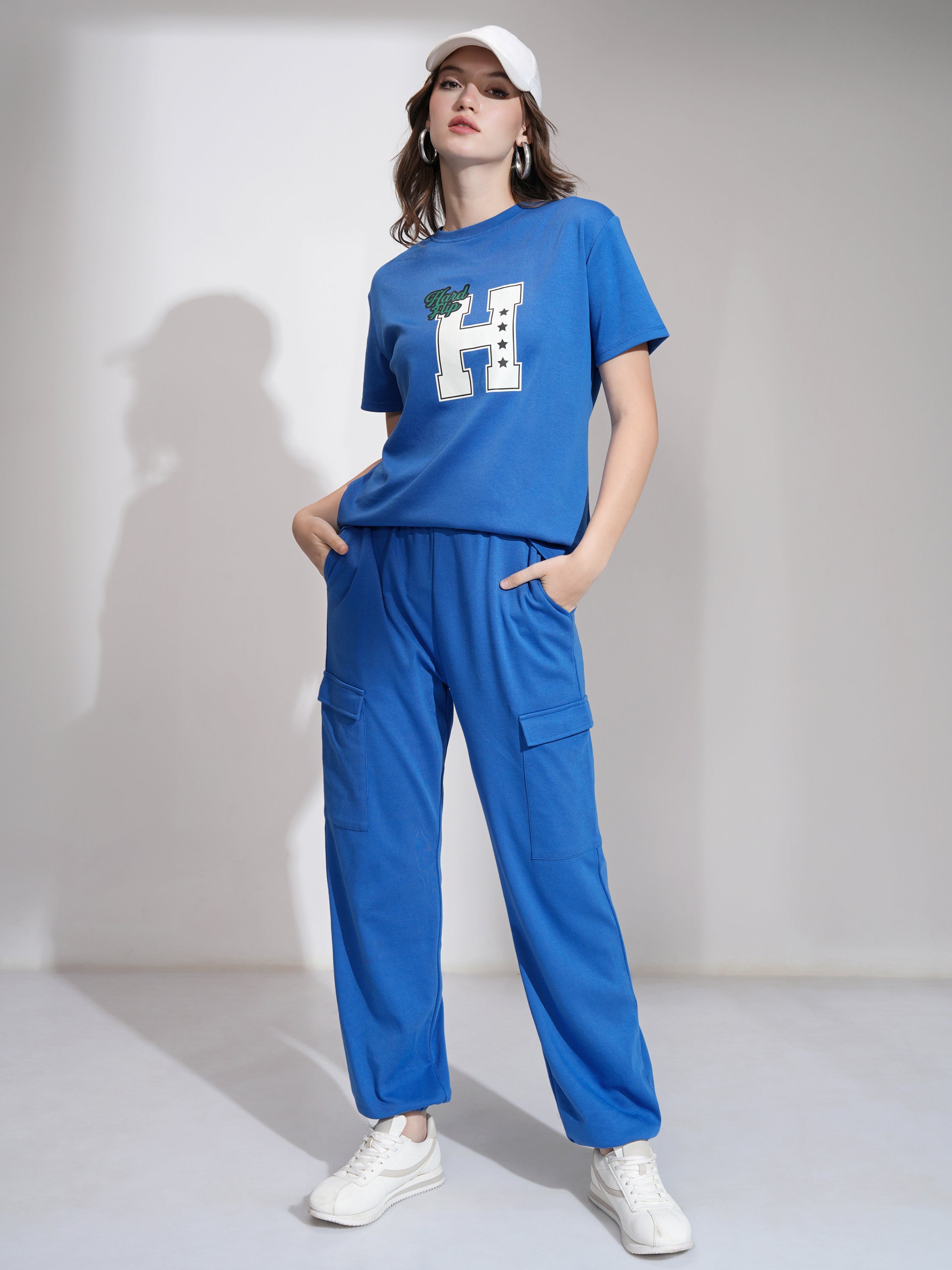Tokyo Talkies Women Blue T-Shirt With Joggers Co-Ords - Blue - Image 2
