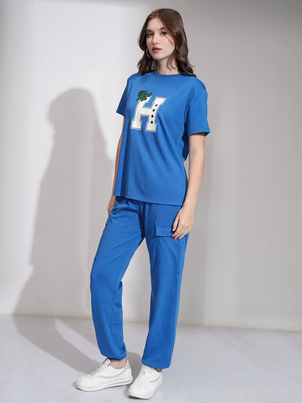 Tokyo Talkies Women Blue T-Shirt With Joggers Co-Ords - Blue - Image 4