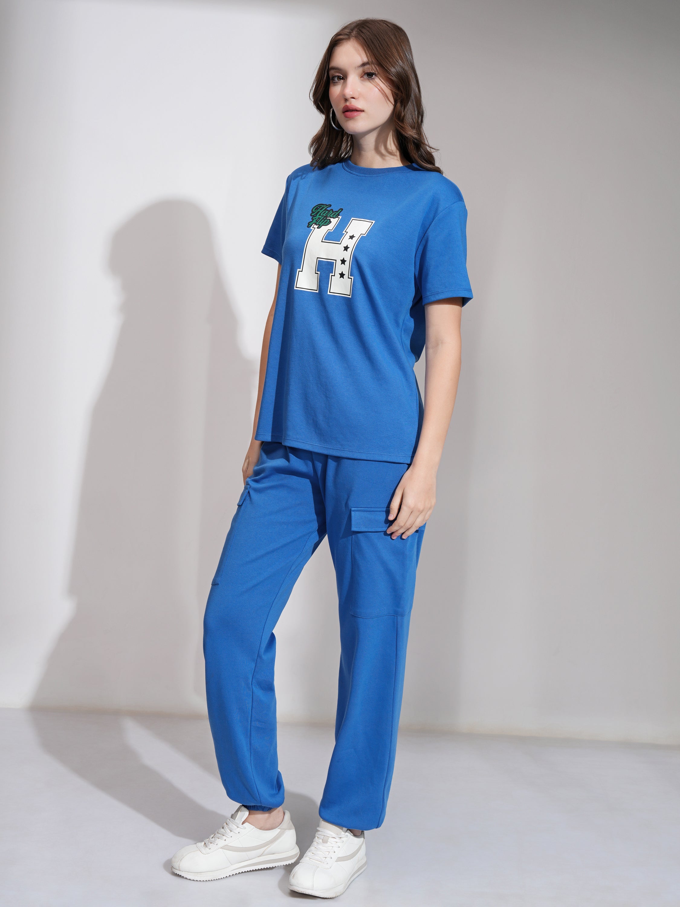 Tokyo Talkies Women Blue T-Shirt With Joggers Co-Ords - Blue - Image 4