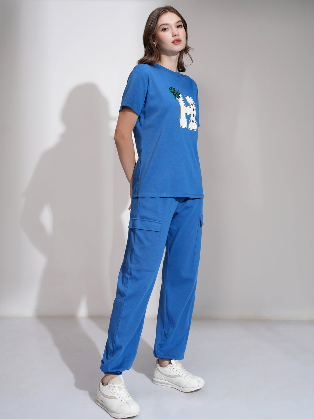 Tokyo Talkies Women Blue T-Shirt With Joggers Co-Ords - Blue - Image 6