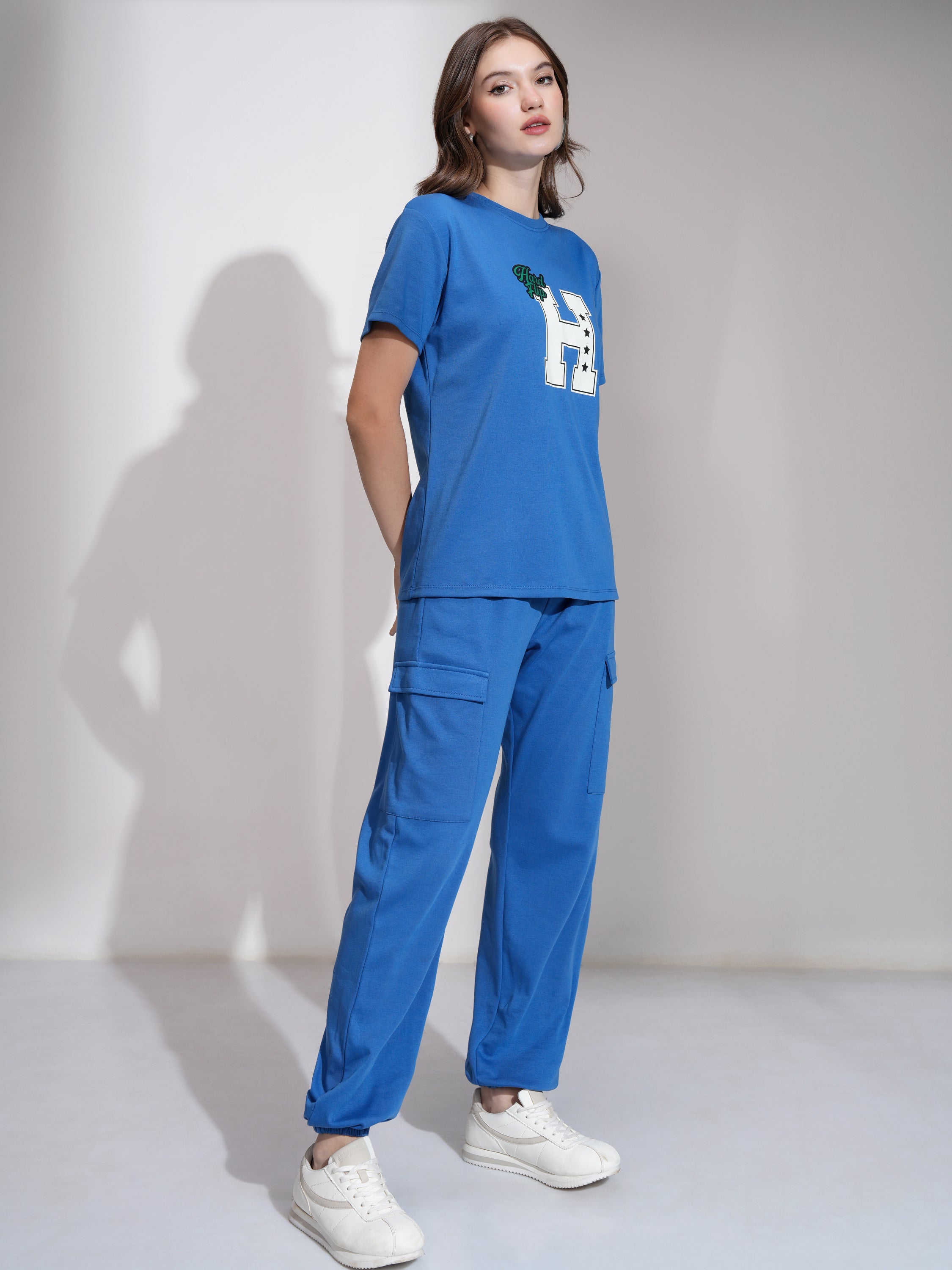 Tokyo Talkies Women Blue T-Shirt With Joggers Co-Ords - Blue - Image 6