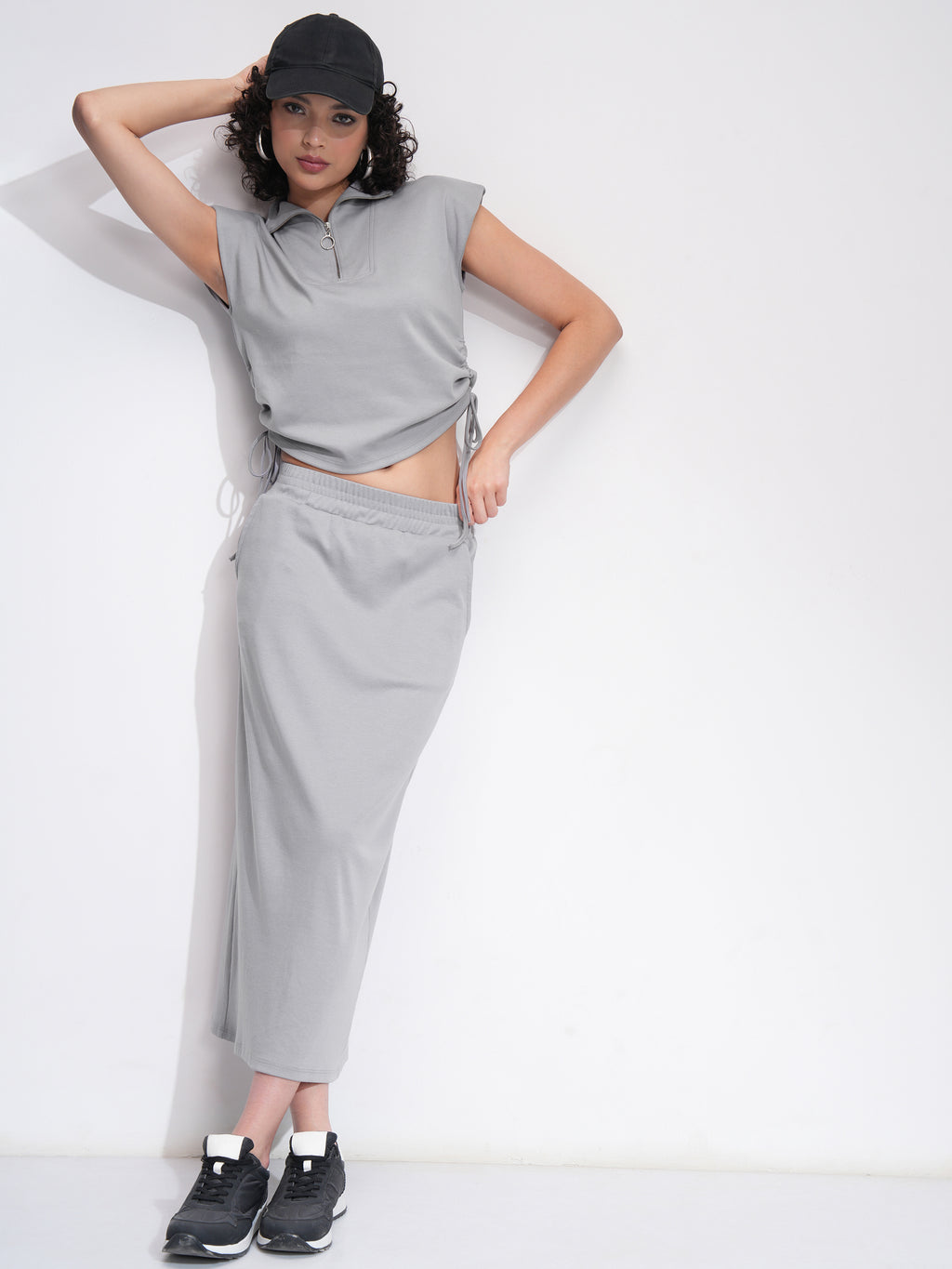 Tokyo Talkies Women Grey Top With Skirt - Grey - Image 1