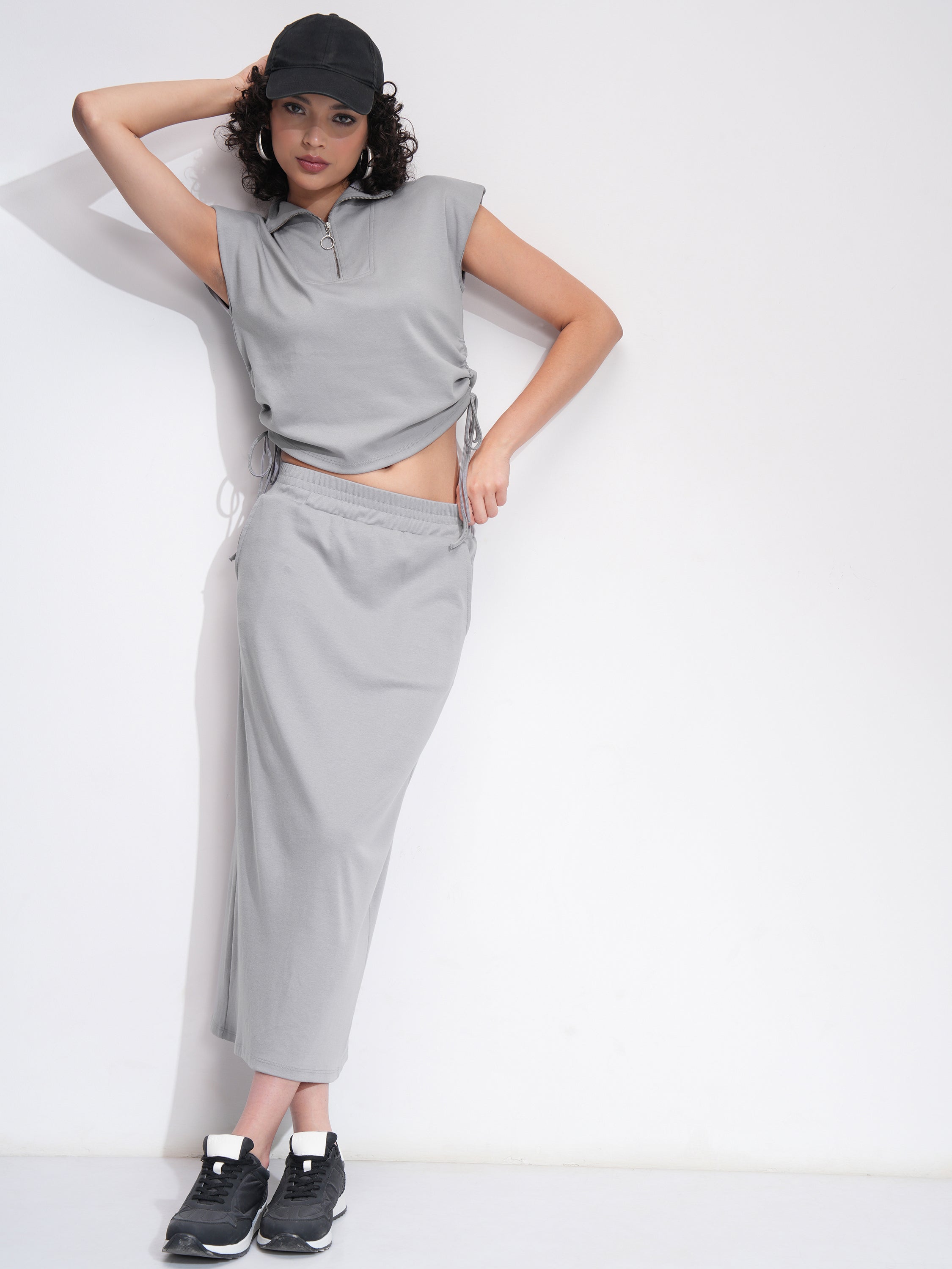 Tokyo Talkies Women Grey Top With Skirt - Grey - Image 1