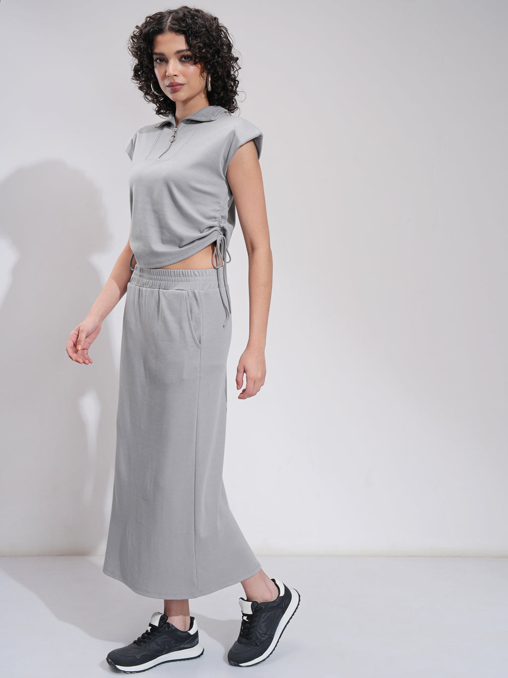 Tokyo Talkies Women Grey Top With Skirt - Grey - Image 2