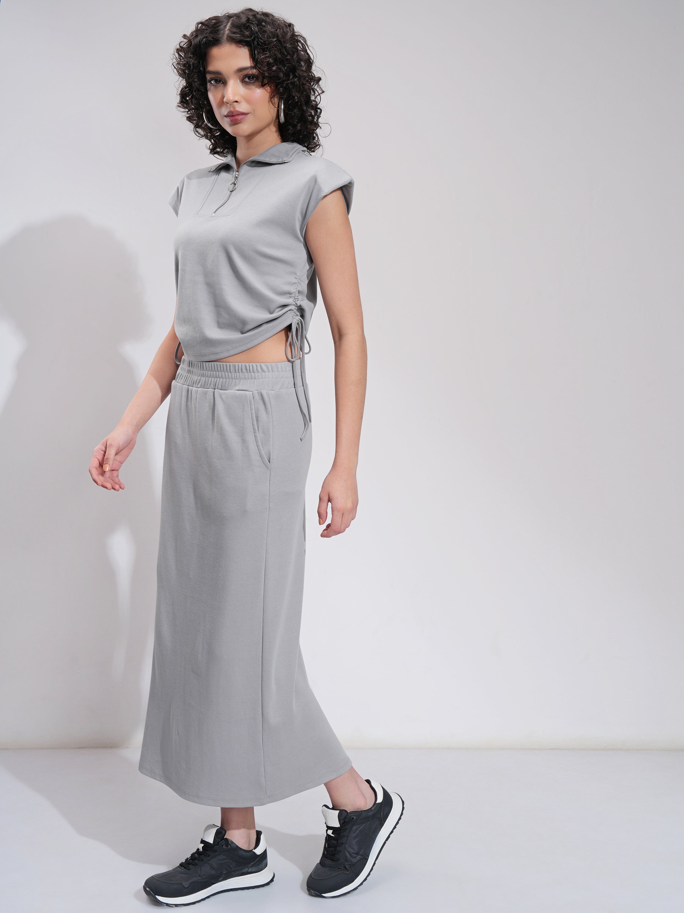 Tokyo Talkies Women Grey Top With Skirt - Grey - Image 2