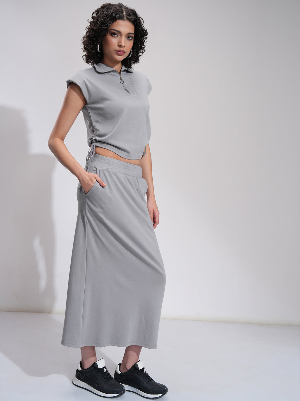 Tokyo Talkies Women Grey Top With Skirt - Grey - Image 4