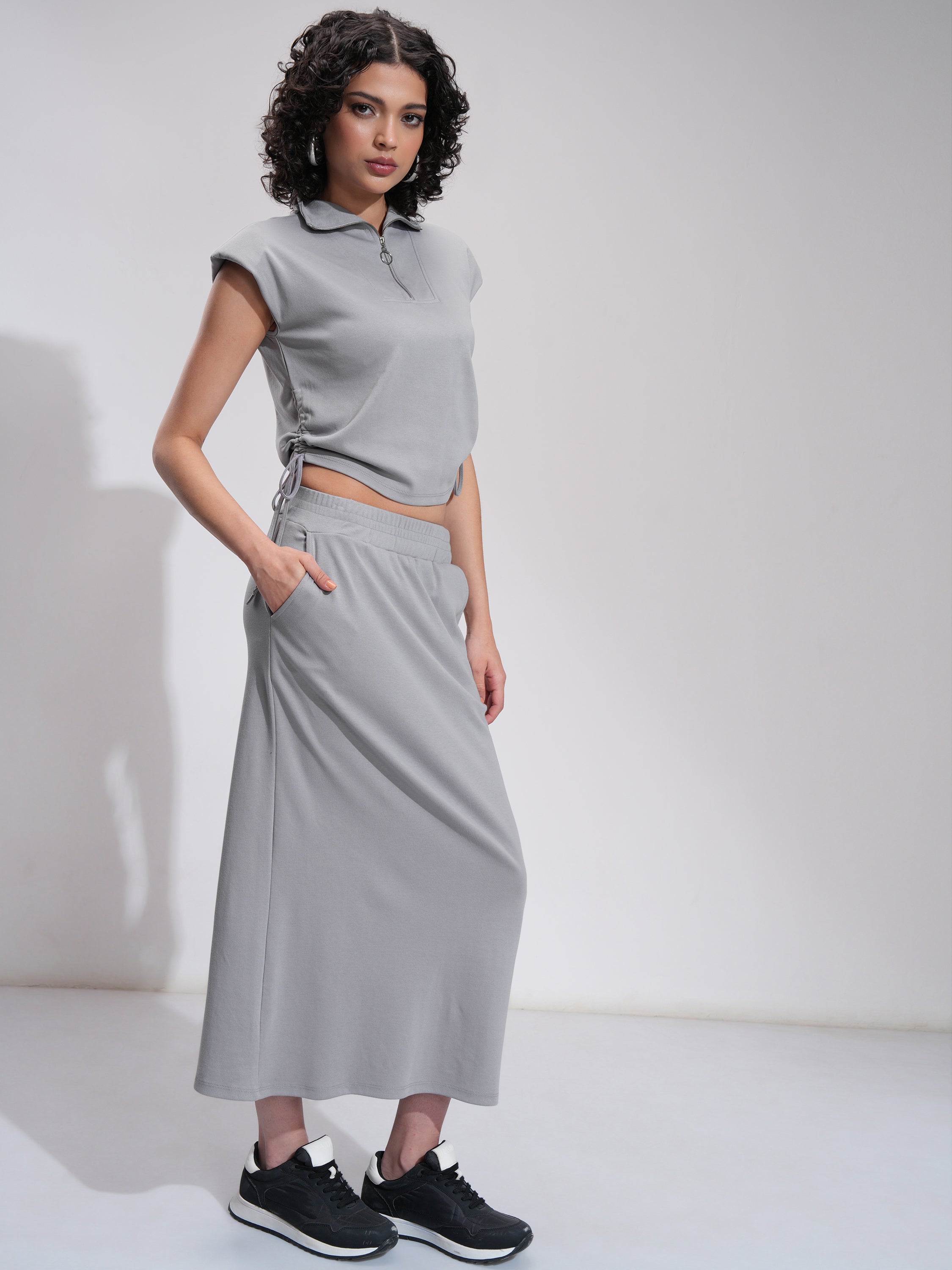 Tokyo Talkies Women Grey Top With Skirt - Grey - Image 4