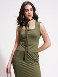 Tokyo Talkies Women Olive Top With Skirt - Olive - Image 1