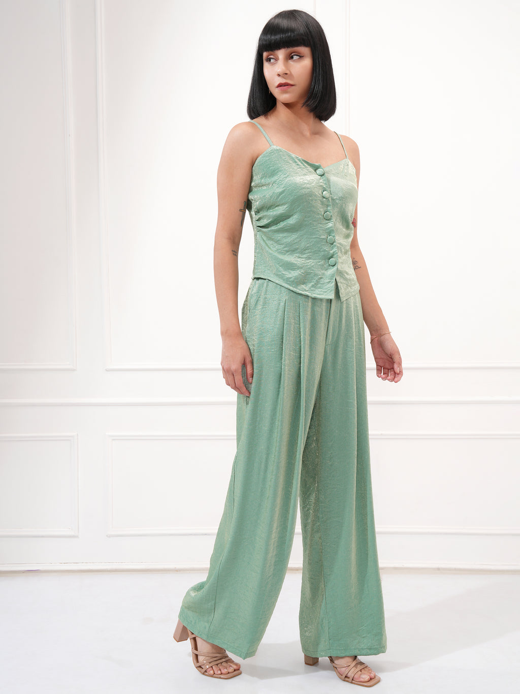 Tokyo Talkies Women Green Top With Trouser - Green - Image 6