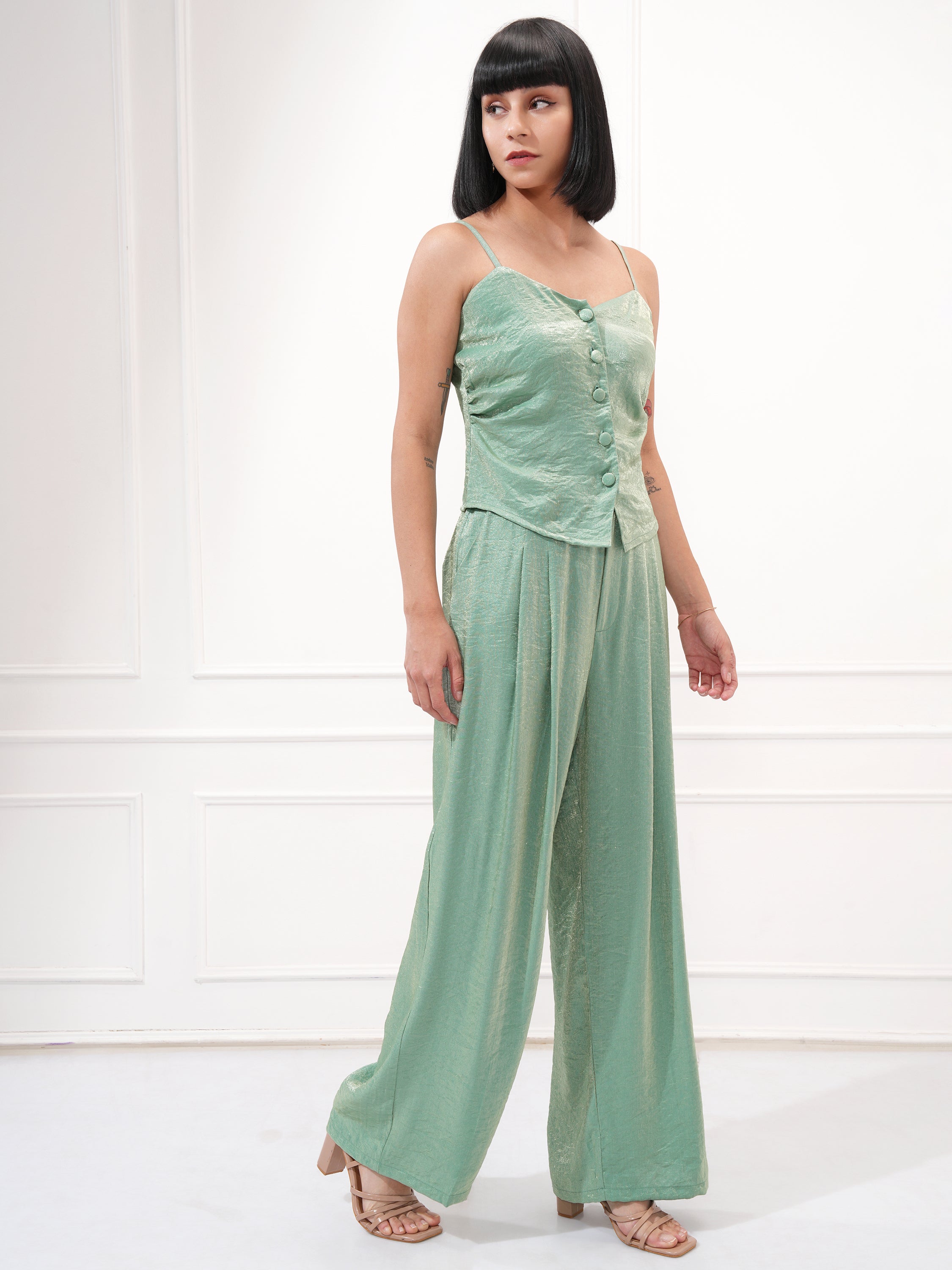 Tokyo Talkies Women Green Top With Trouser - Green - Image 6