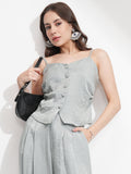 Tokyo Talkies Women Silver Top With Palazzos - Silver - Image 1