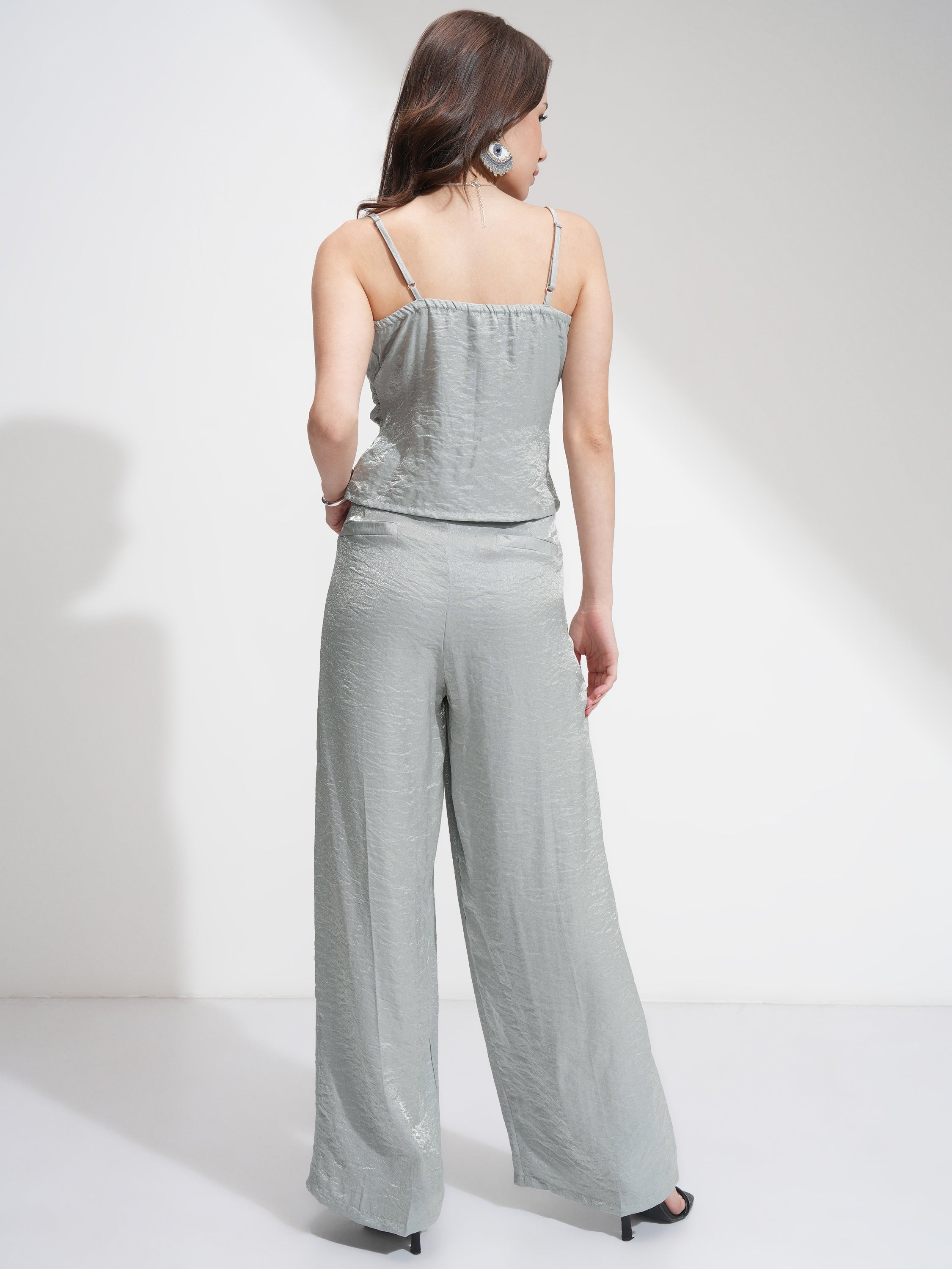 Tokyo Talkies Women Silver Top With Palazzos - Silver - Image 3
