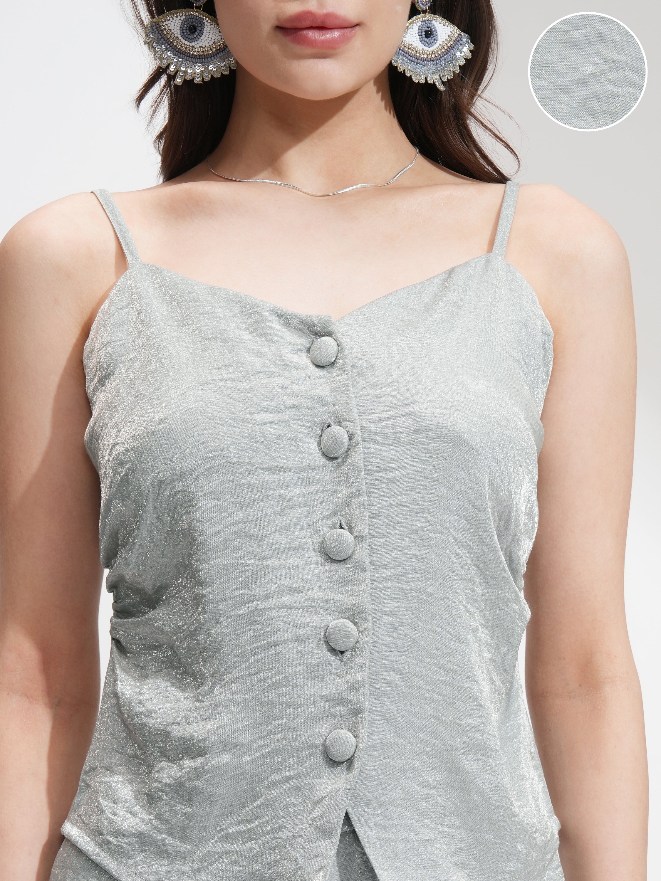 Tokyo Talkies Women Silver Top With Palazzos - Silver - Image 5