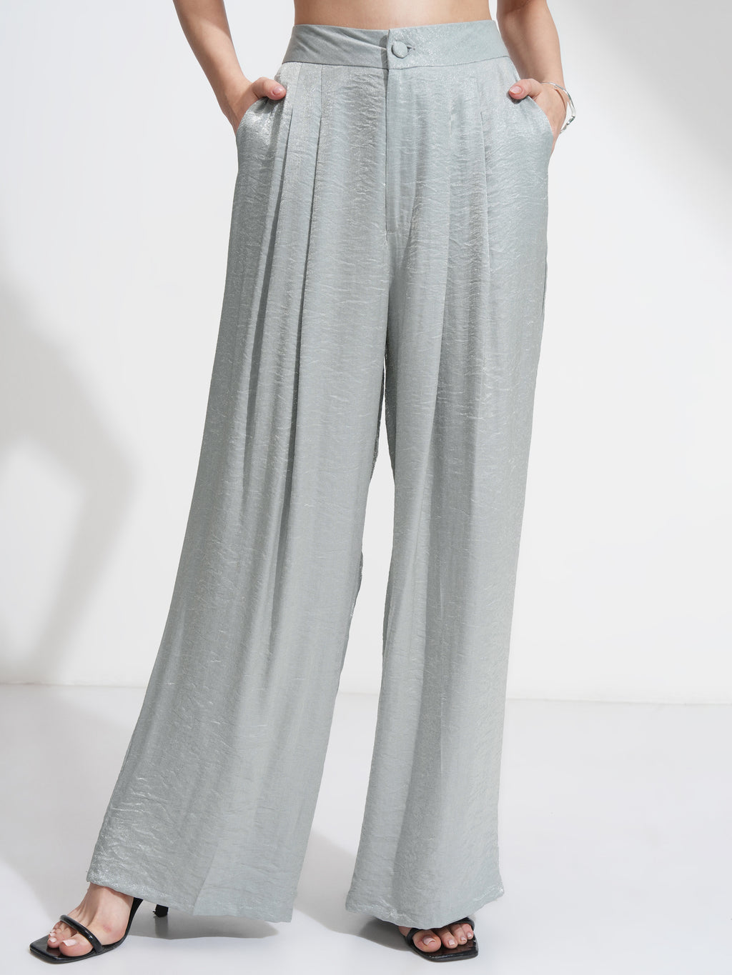 Tokyo Talkies Women Silver Top With Palazzos - Silver - Image 7