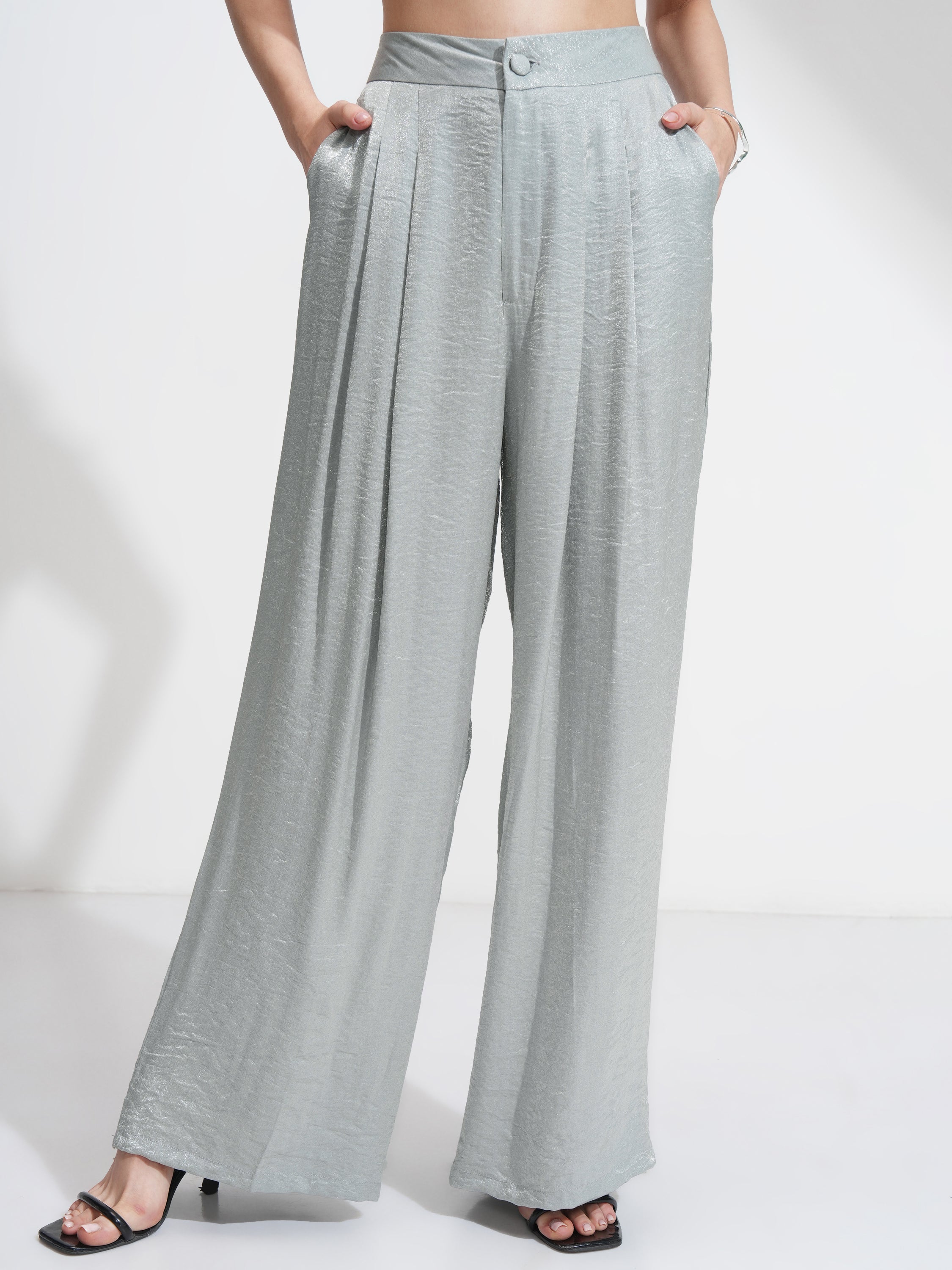 Tokyo Talkies Women Silver Top With Palazzos - Silver - Image 7