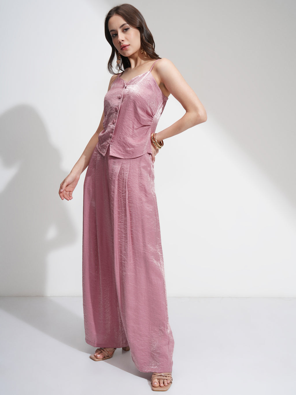 Tokyo Talkies Women Pink Top With Palazzos - Pink - Image 4