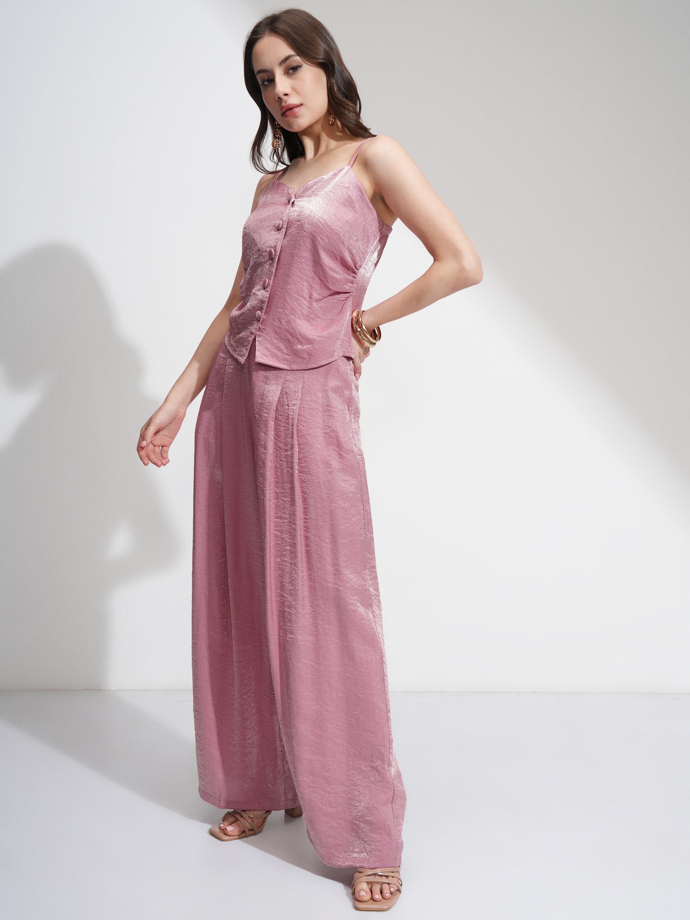 Tokyo Talkies Women Pink Top With Palazzos - Pink - Image 4