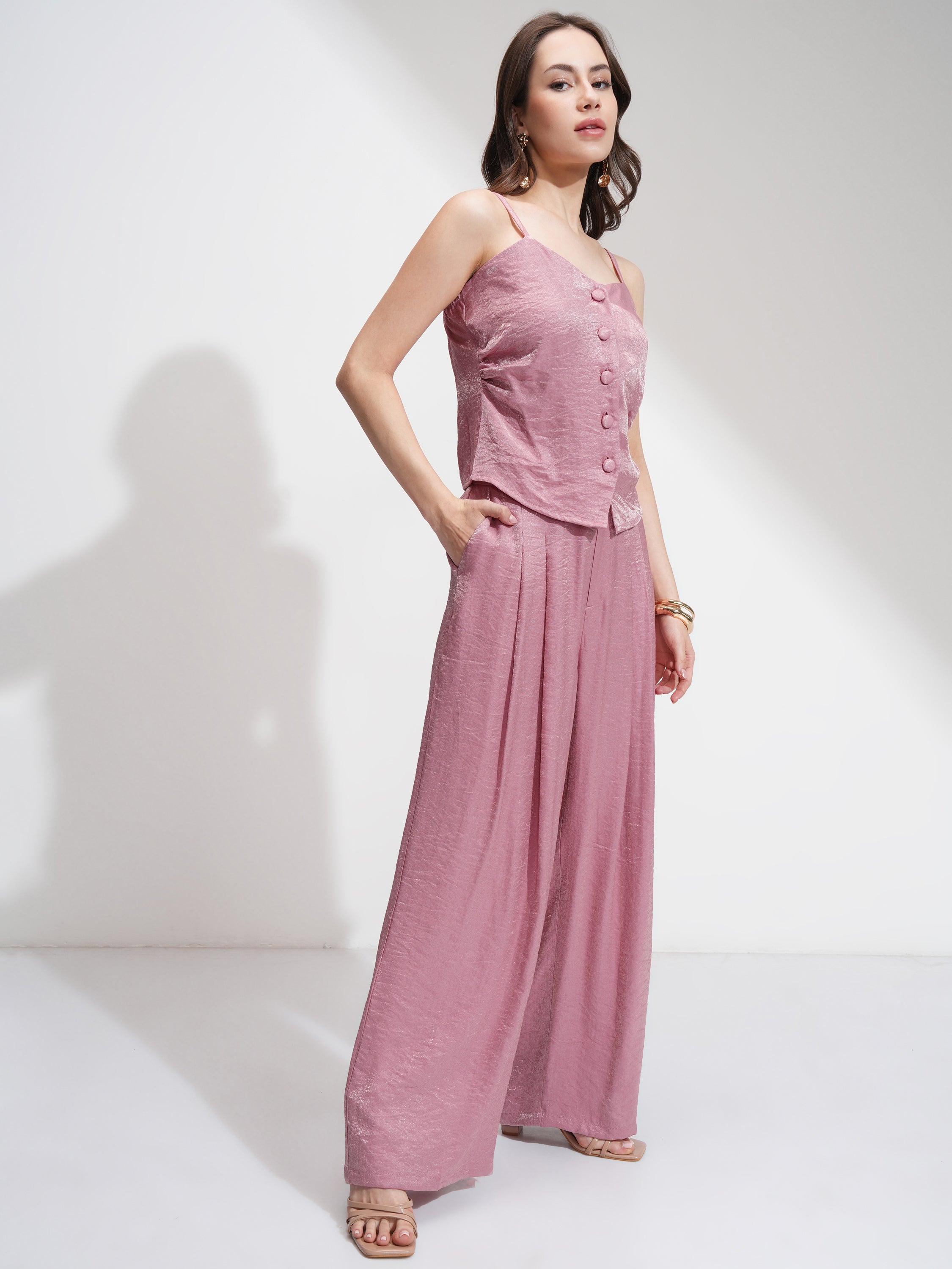 Tokyo Talkies Women Pink Top With Palazzos - Pink - Image 6