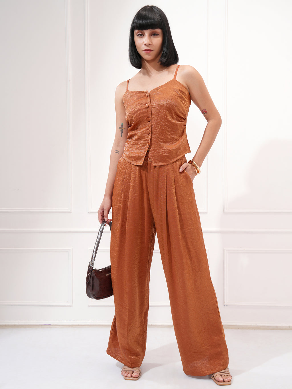 Tokyo Talkies Women Copper Top With Trouser - Copper - Image 2