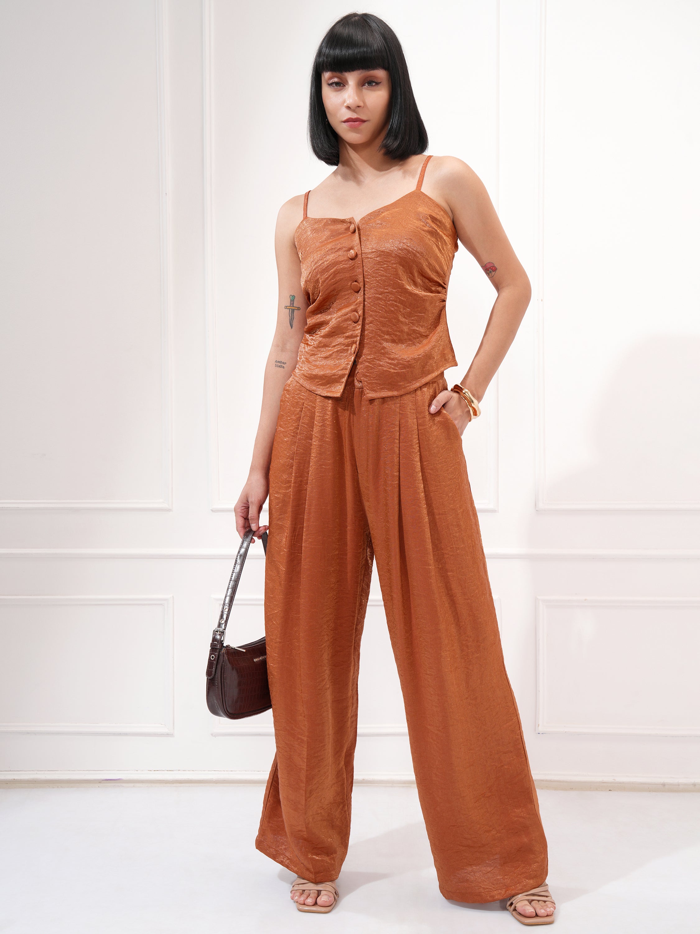 Tokyo Talkies Women Copper Top With Trouser - Copper - Image 2