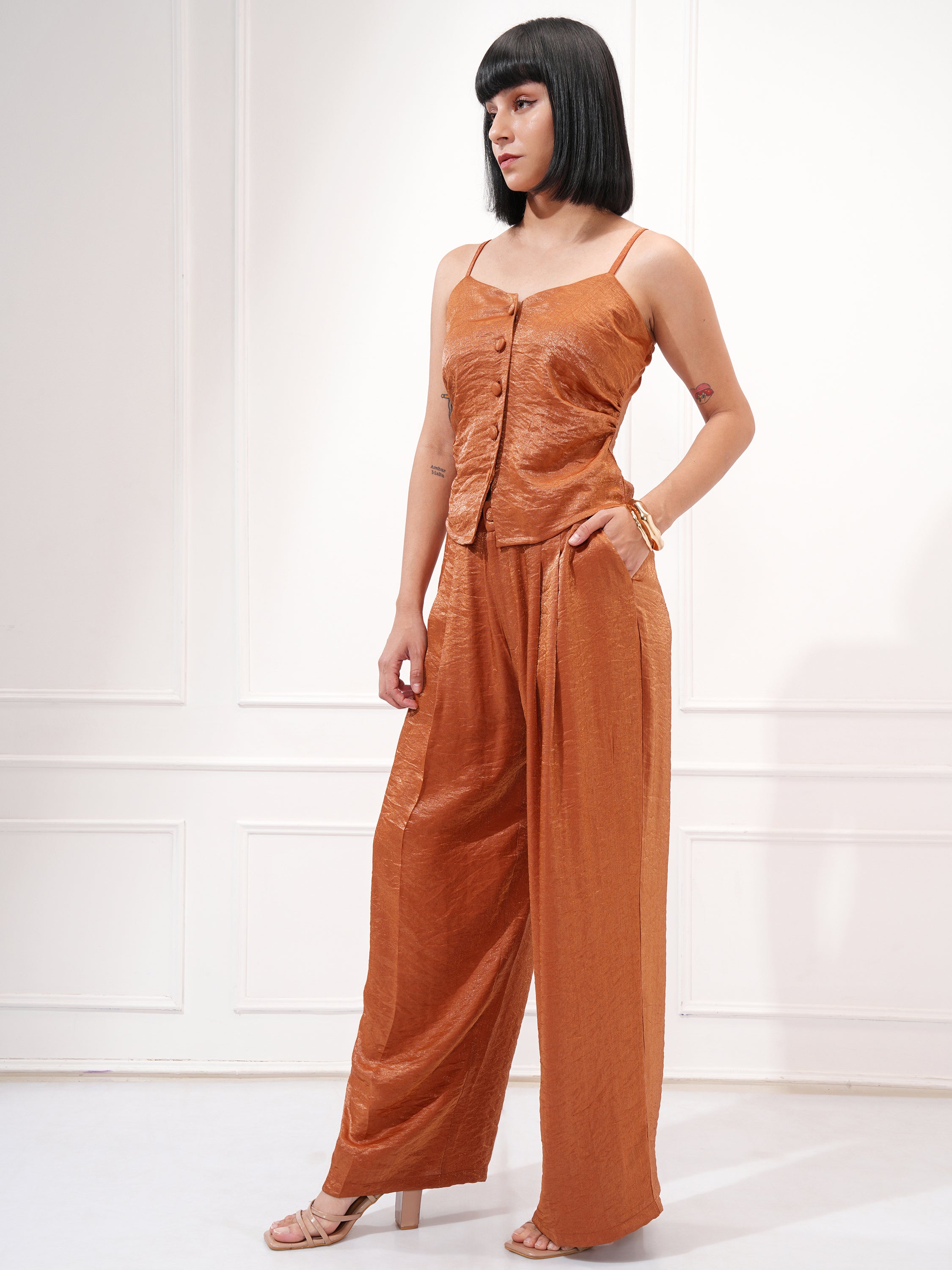 Tokyo Talkies Women Copper Top With Trouser - Copper - Image 4