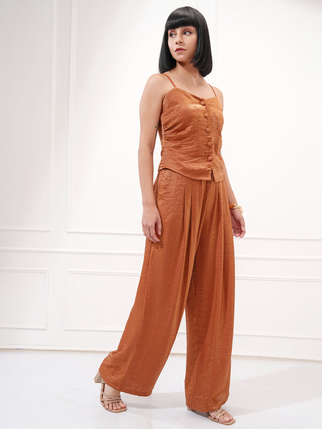 Tokyo Talkies Women Copper Top With Trouser - Copper - Image 6