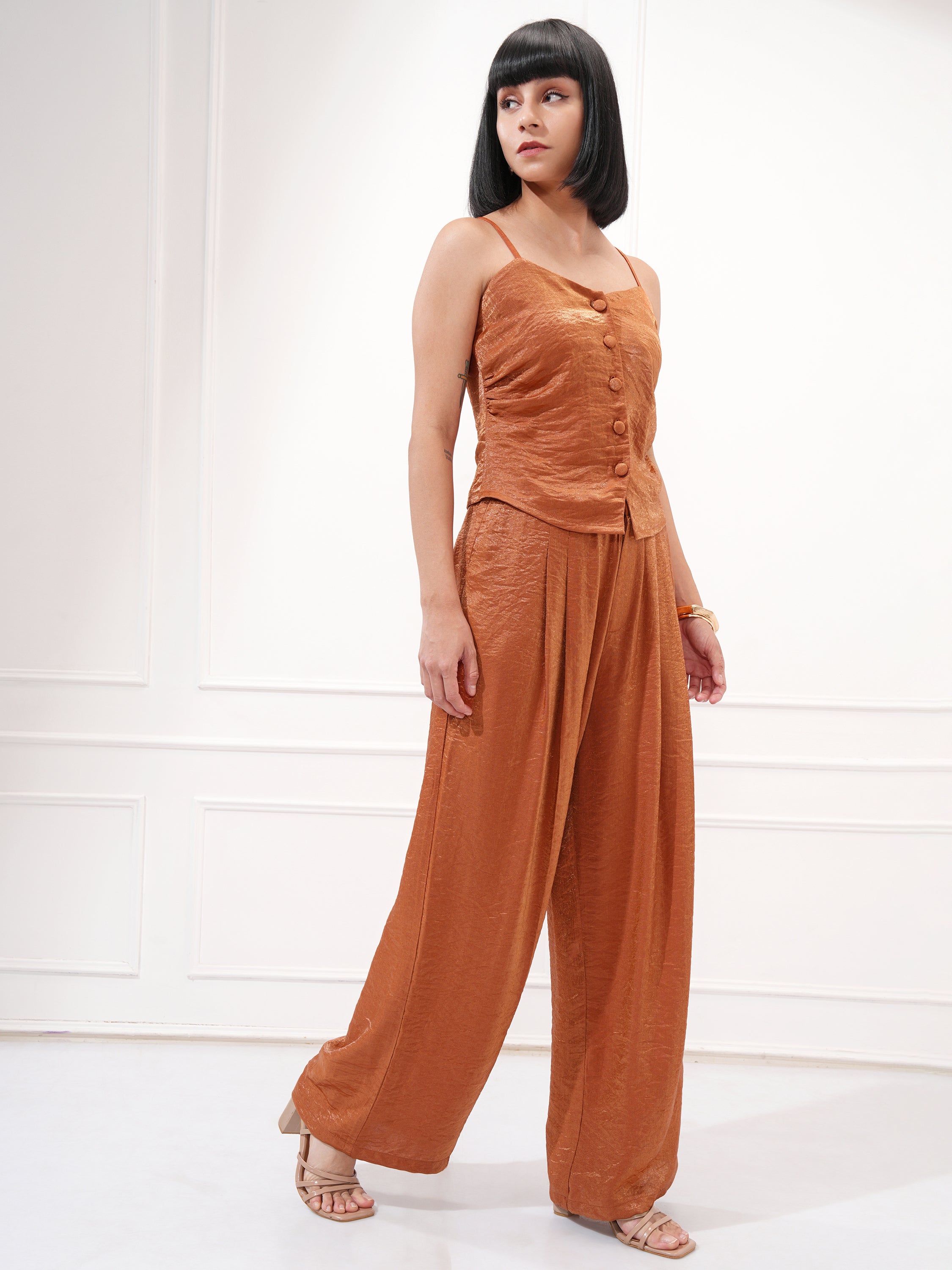 Tokyo Talkies Women Copper Top With Trouser - Copper - Image 6
