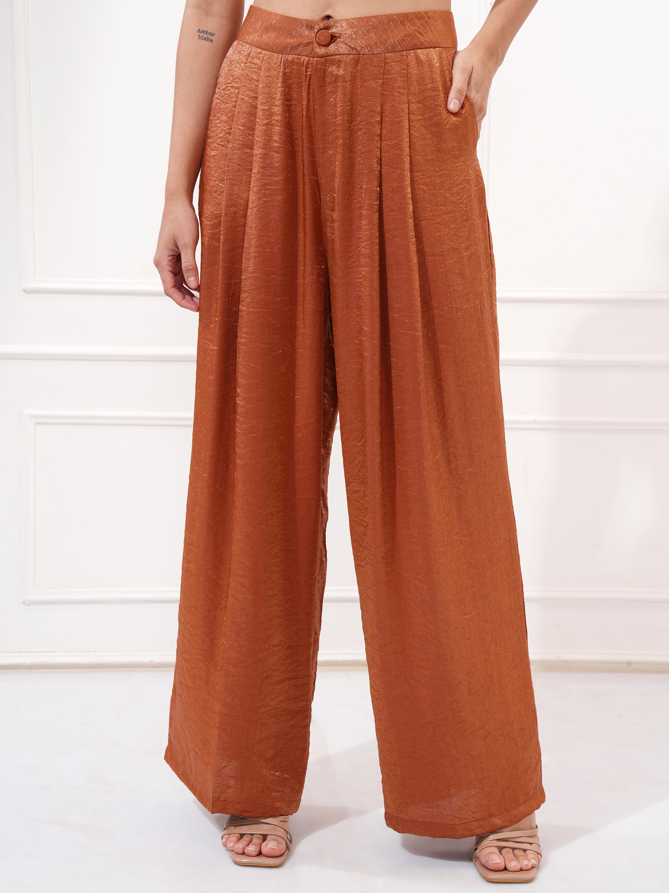 Tokyo Talkies Women Copper Top With Trouser - Copper - Image 7