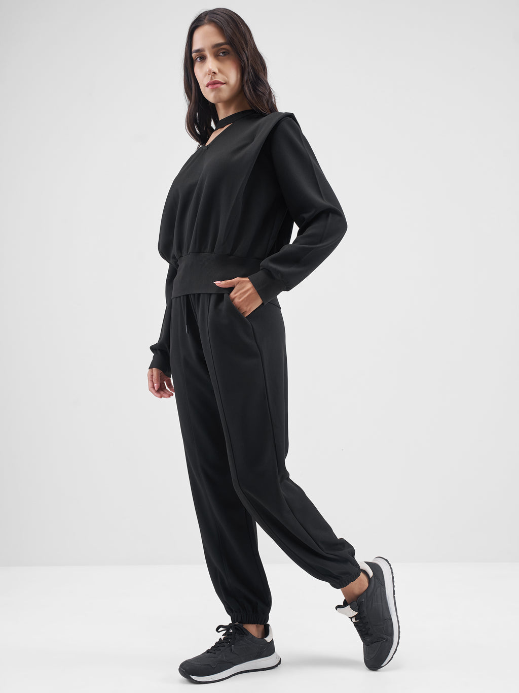 Street By Tokyo Talkies Women Black Top With Joggers Co-Ords - Black - Image 2