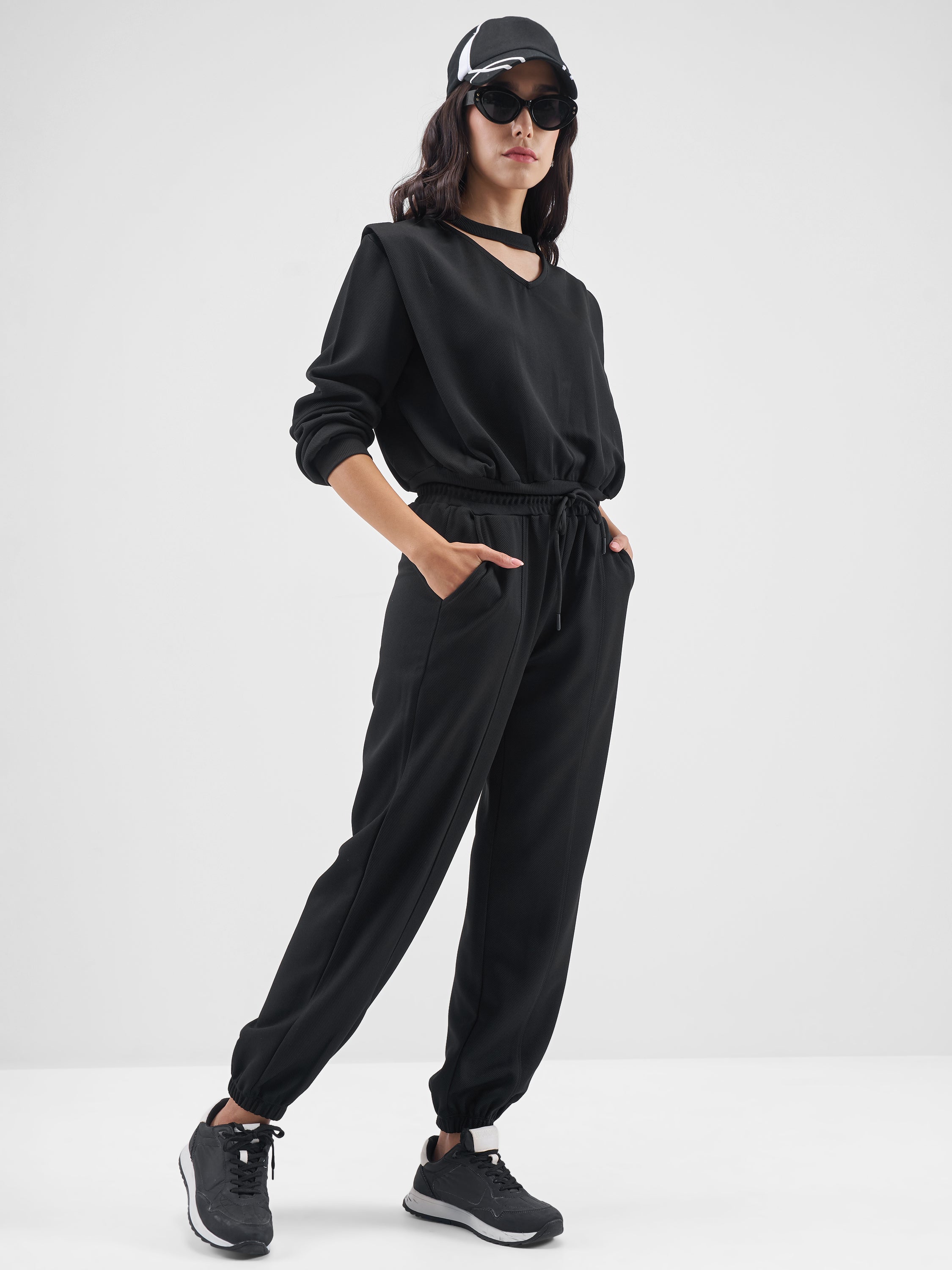Street By Tokyo Talkies Women Black Top With Joggers Co-Ords - Black - Image 4