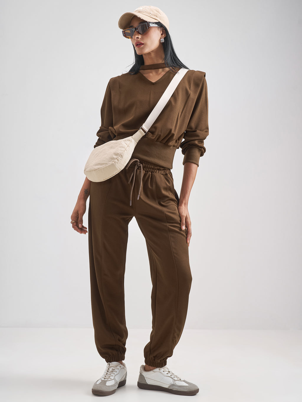 Street By Tokyo Talkies Women Brown Top With Jogger Co-Ords - Brown - Image 1