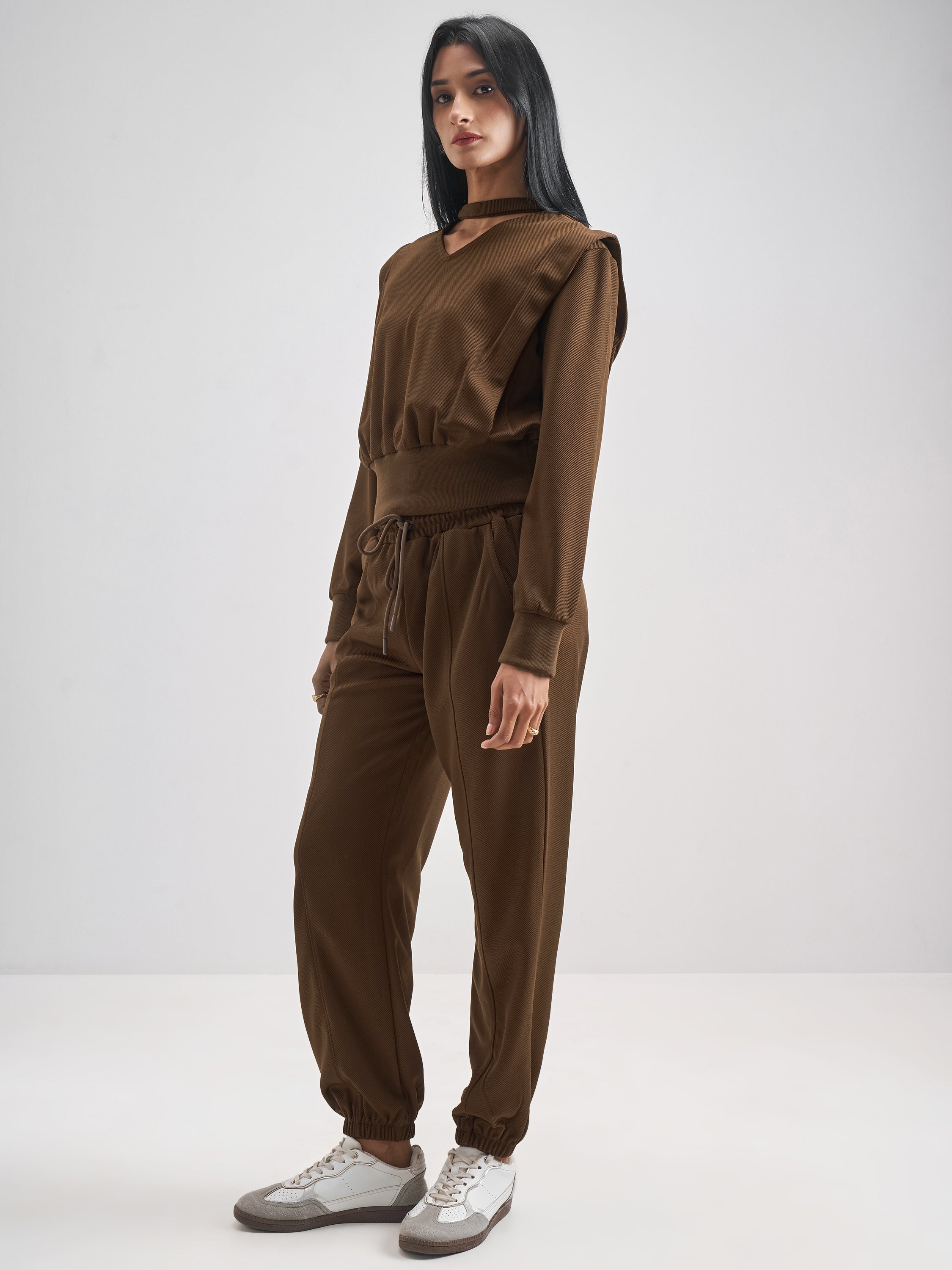 Street By Tokyo Talkies Women Brown Top With Jogger Co-Ords - Brown - Image 2