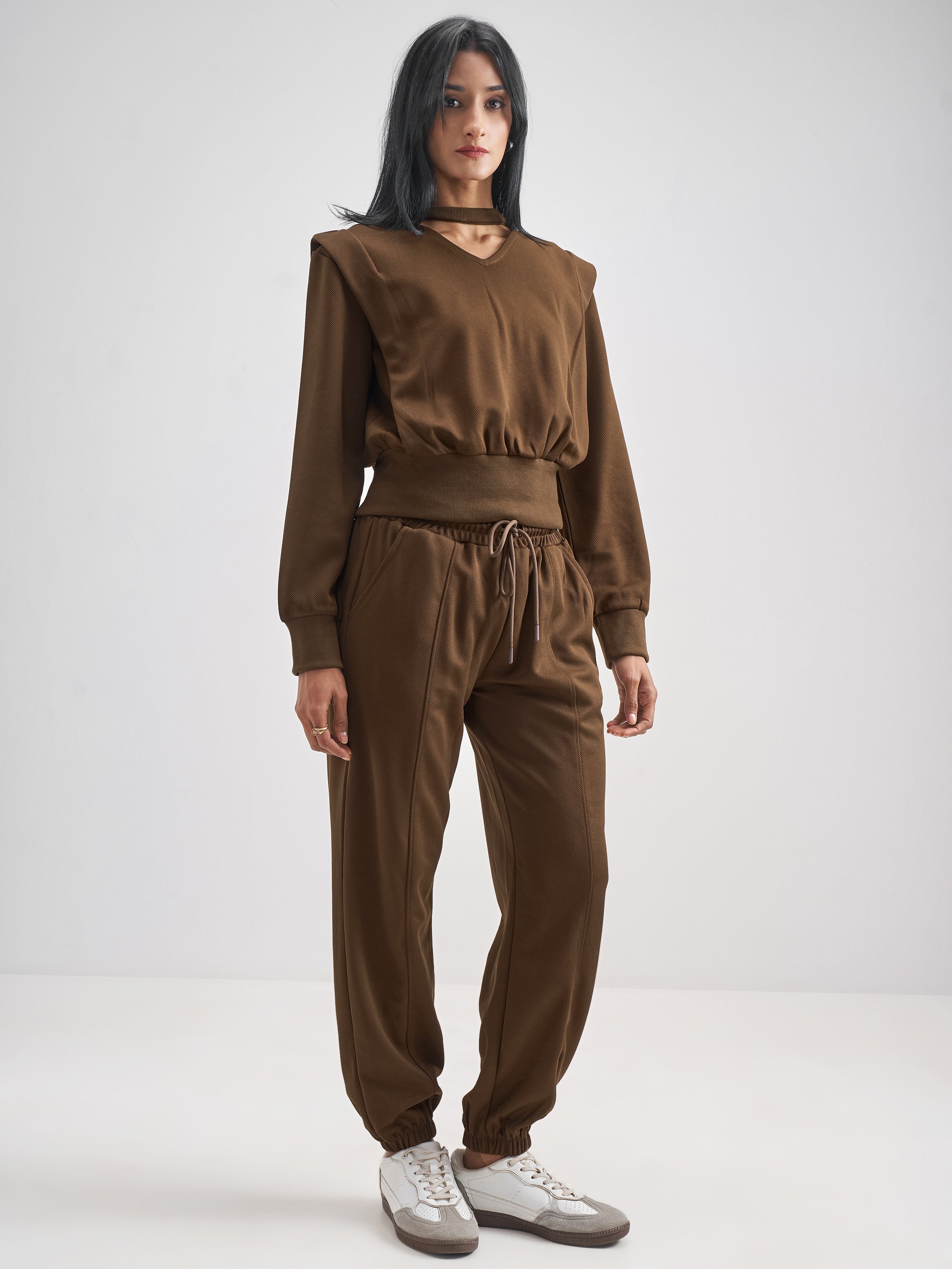 Street By Tokyo Talkies Women Brown Top With Jogger Co-Ords - Brown - Image 4
