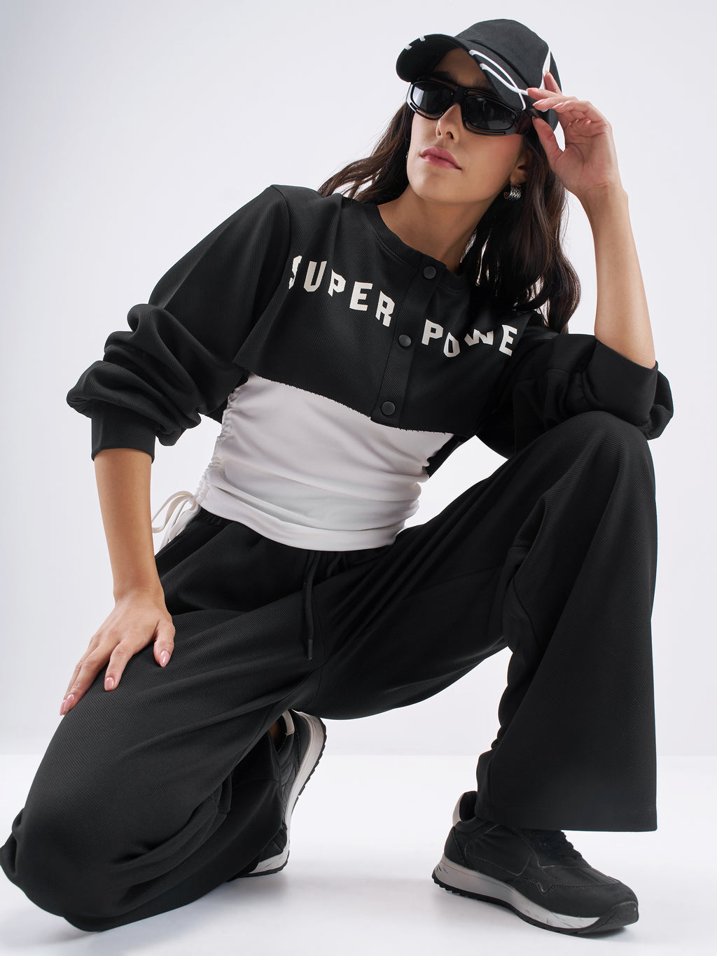 Street By Tokyo Talkies Women Black Top With Joggers Co-Ords - Black - Image 1