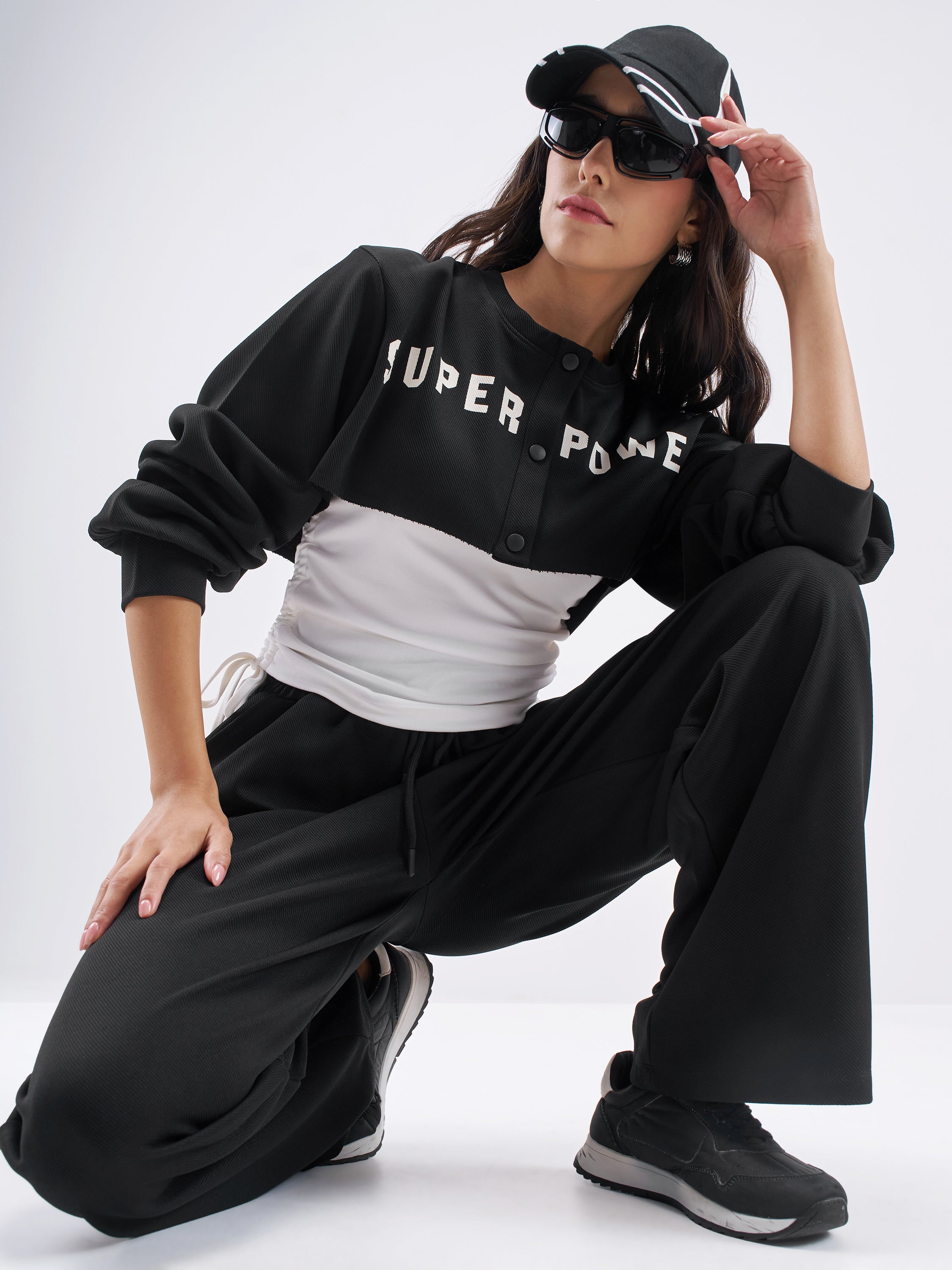 Street By Tokyo Talkies Women Black Top With Joggers Co-Ords - Black - Image 1