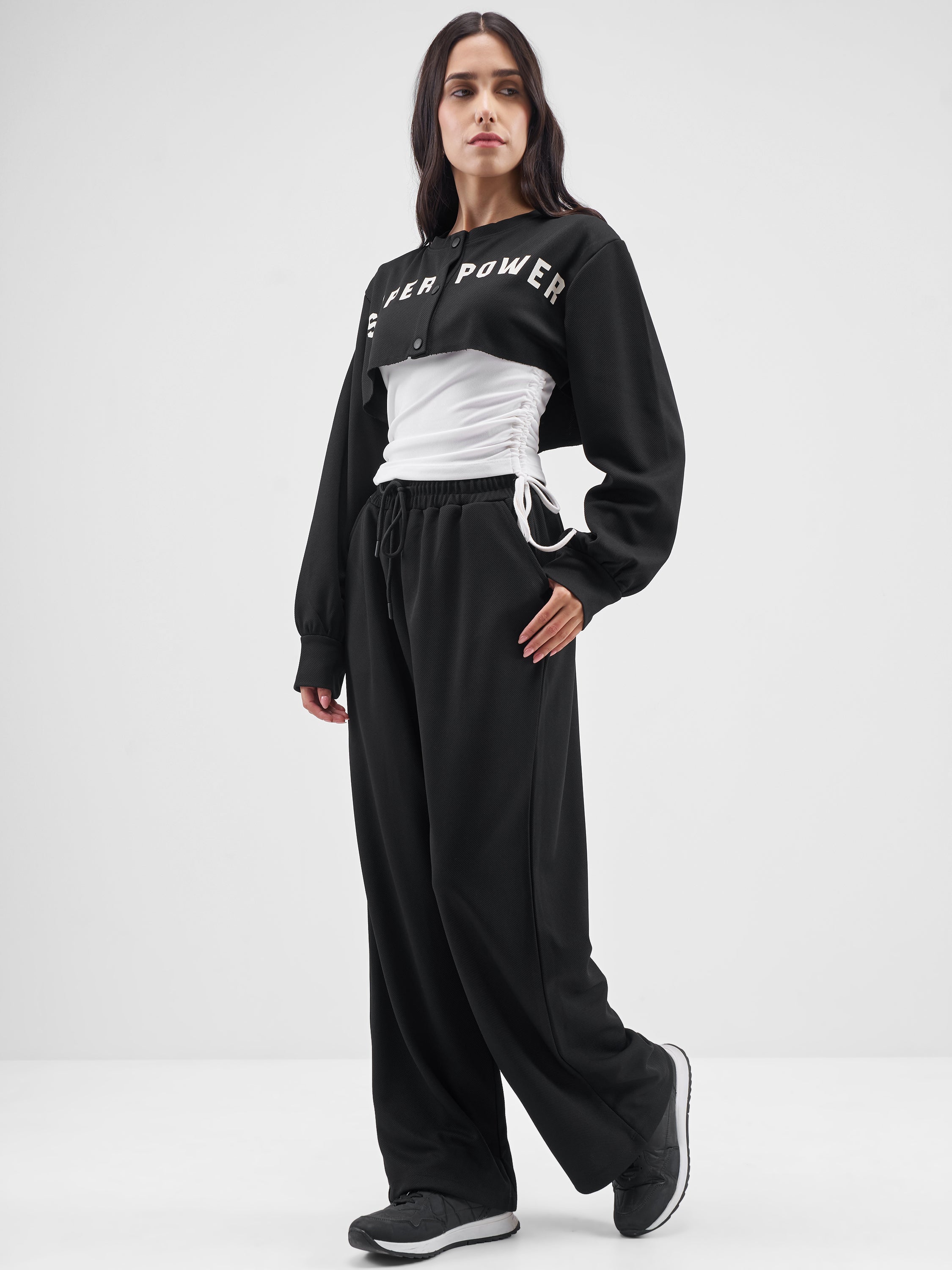 Street By Tokyo Talkies Women Black Top With Joggers Co-Ords - Black - Image 2
