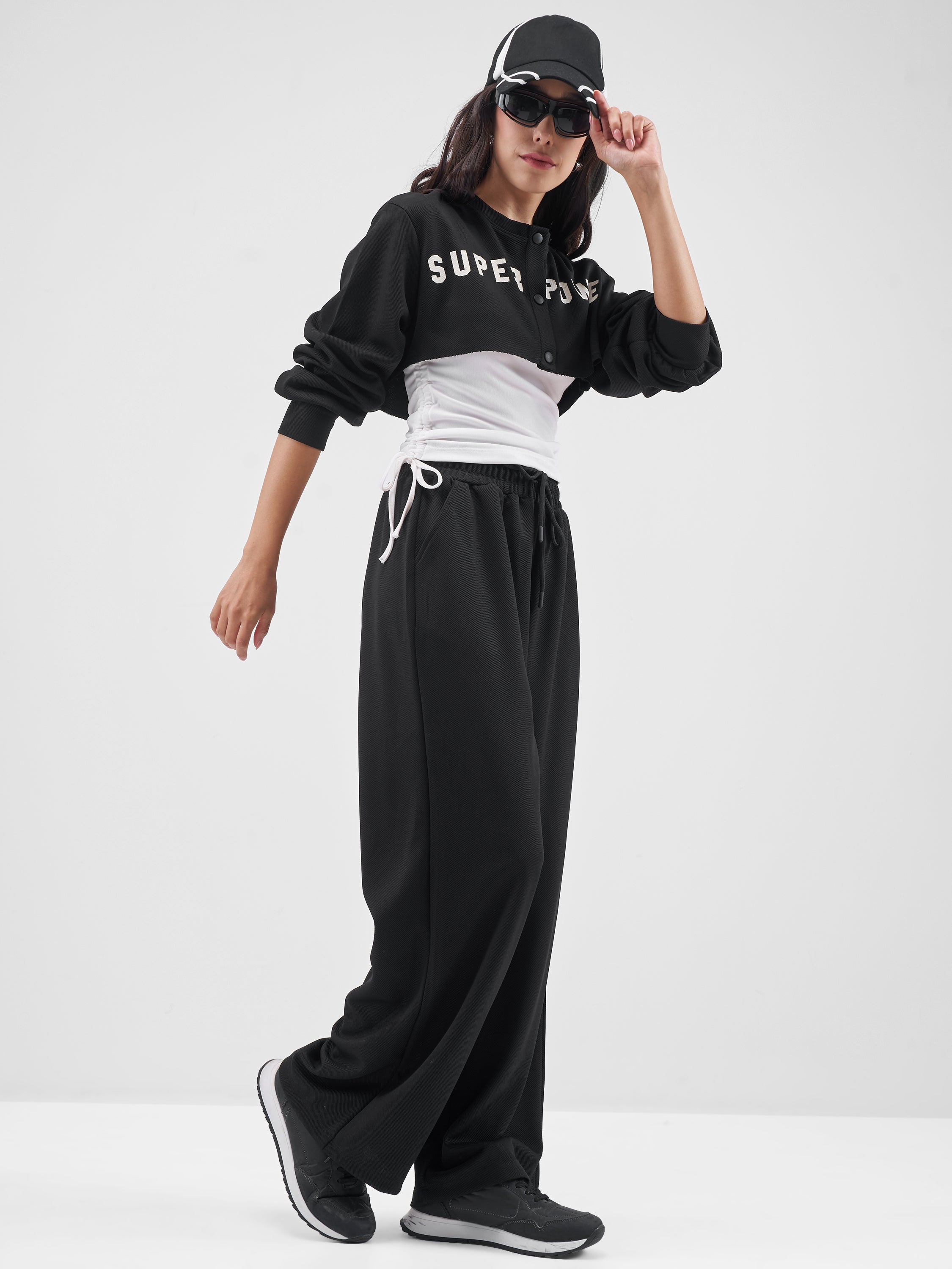 Street By Tokyo Talkies Women Black Top With Joggers Co-Ords - Black - Image 4
