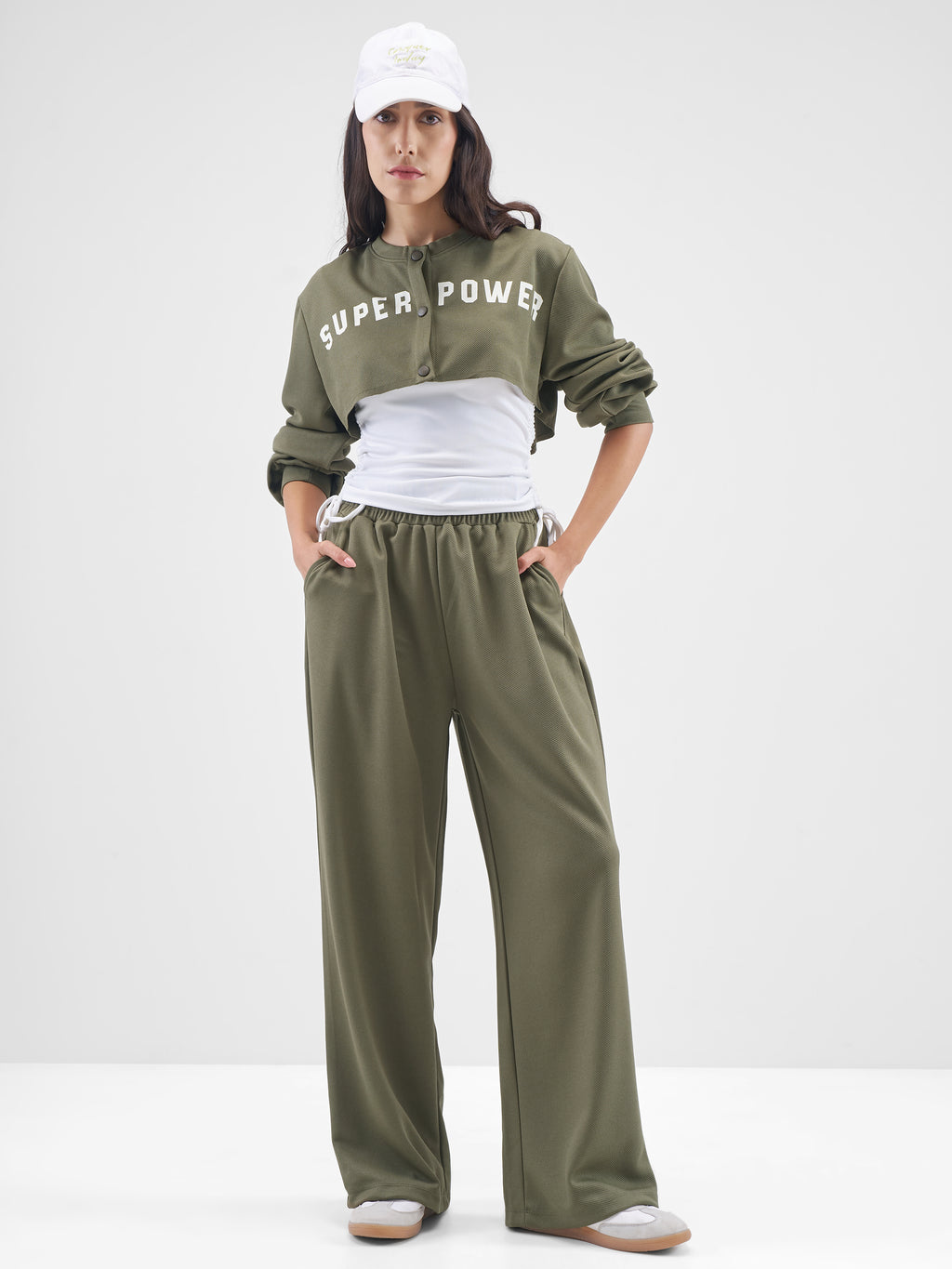 Street By Tokyo Talkies Women Olive Top With Trouser Co-Ords - Olive - Image 1
