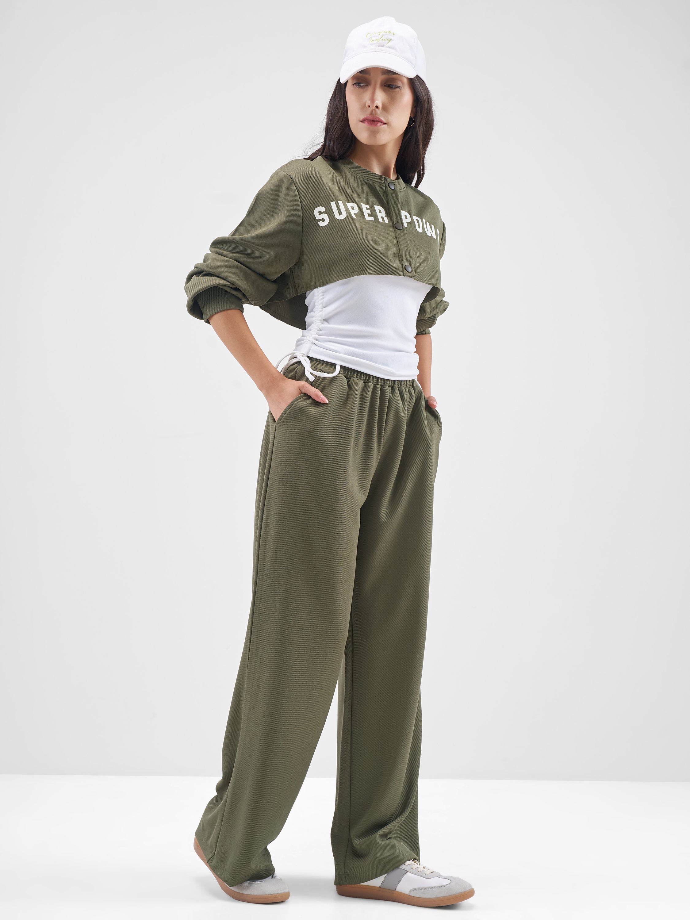 Street By Tokyo Talkies Women Olive Top With Trouser Co-Ords - Olive - Image 4