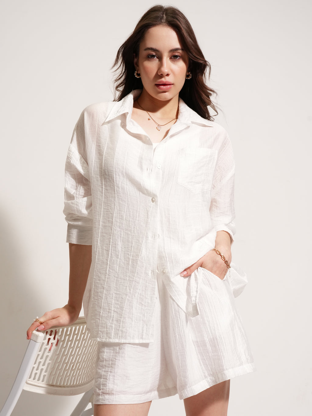 Tokyo Talkies Women Off White Shirt With Short - Off White - Image 1