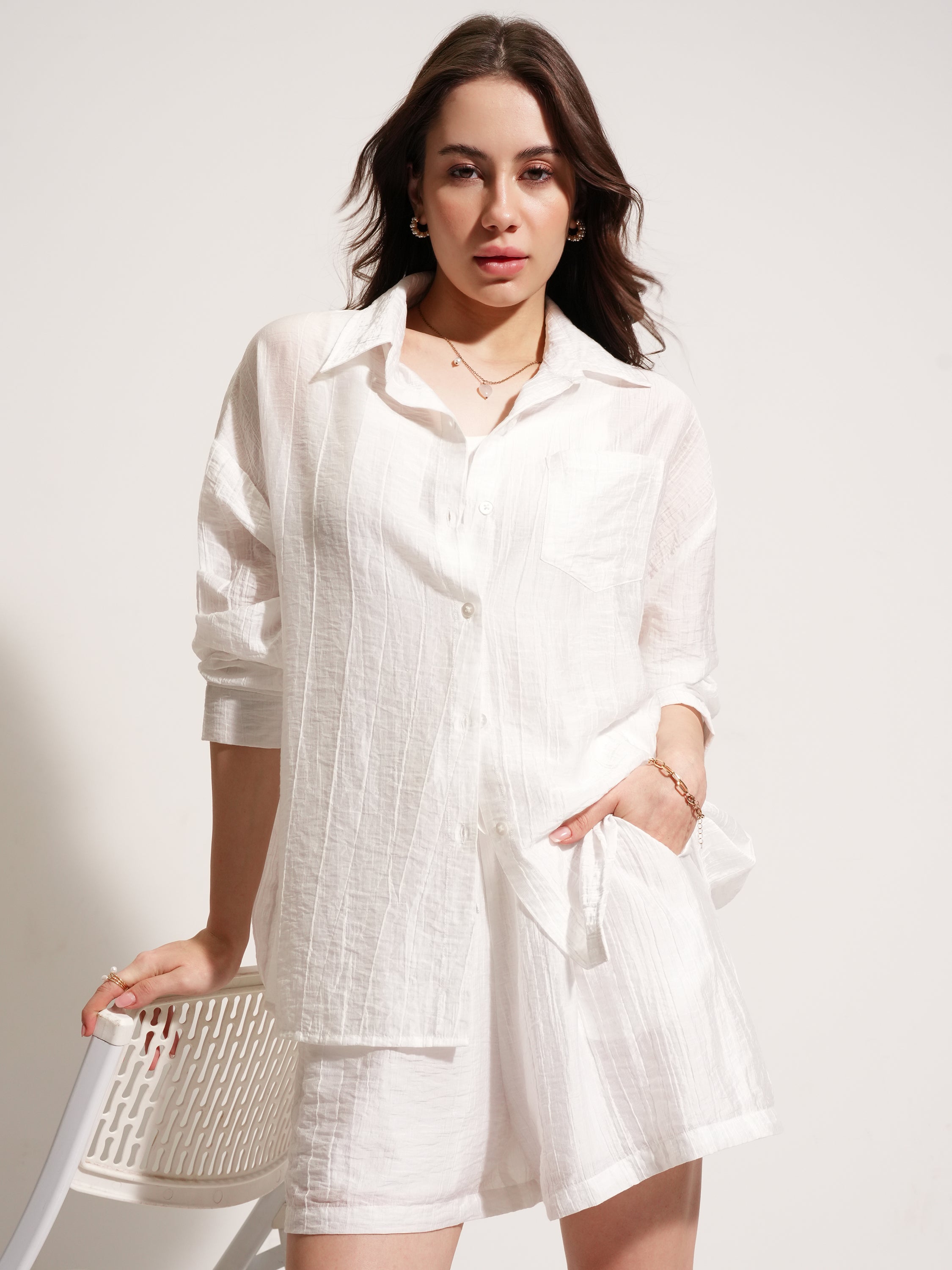 Tokyo Talkies Women Off White Shirt With Short - Off White - Image 1
